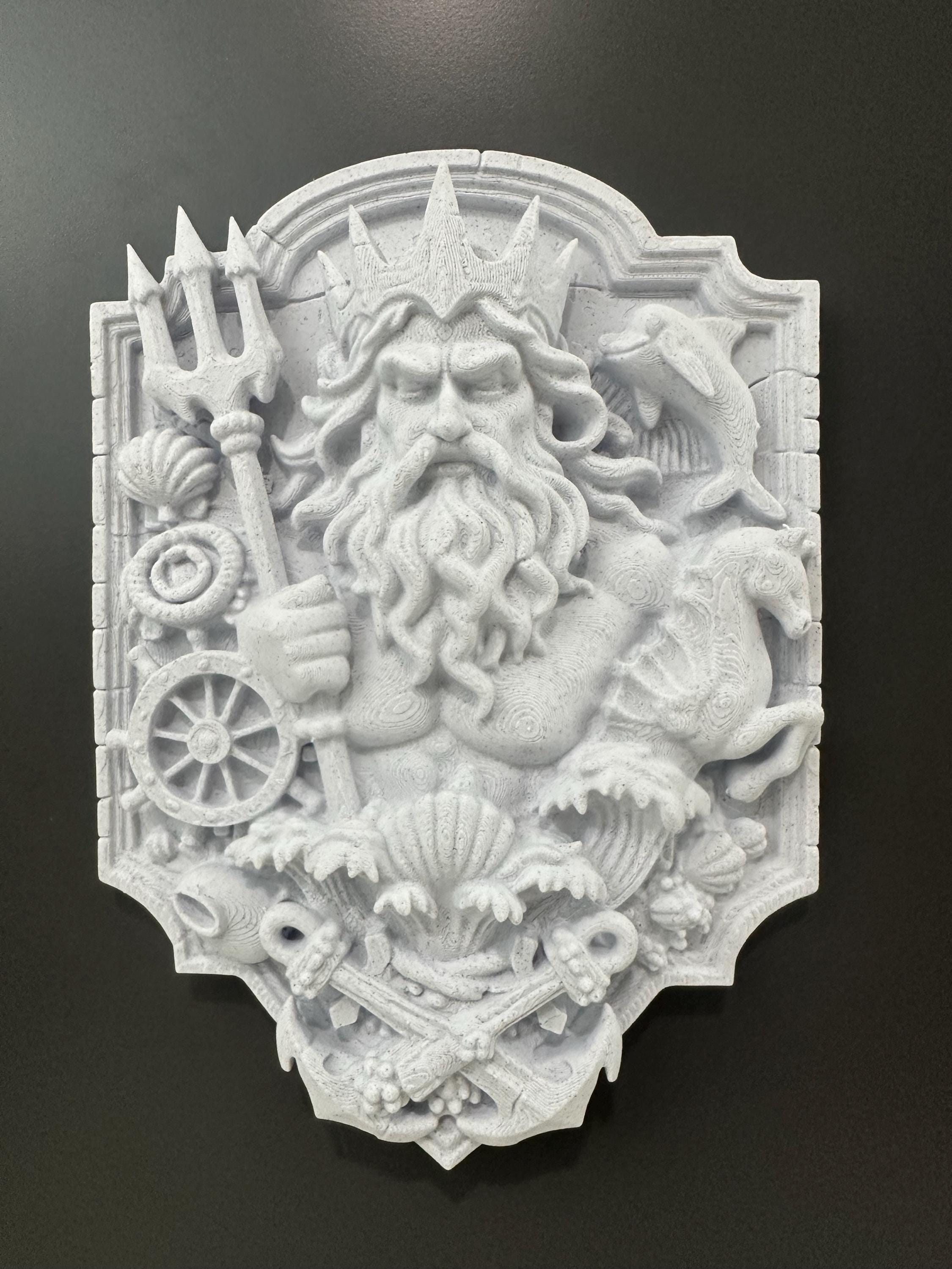 Poseidon Wall Plaque Ocean God Decor Nautical Wall Art Greek Mythology Sea King Sculpture Coastal Home Decor 9x6x2”