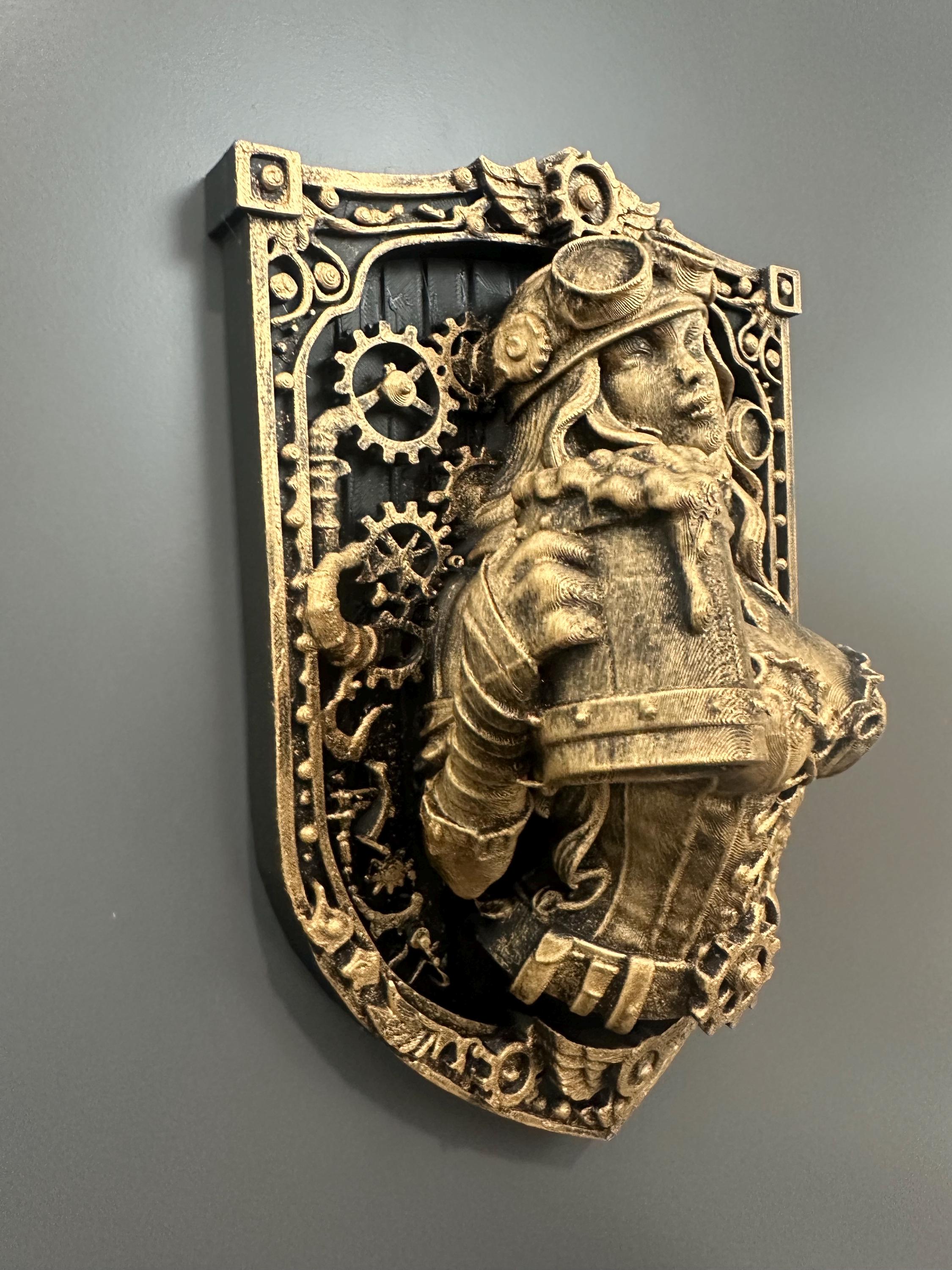 Steampunk Tavern Wench Wall Decor - Beer Maiden Bar Plaque - Man Cave Industrial Gear Art - Pub Wall Sculpture Gift 9x6.5x3.5”