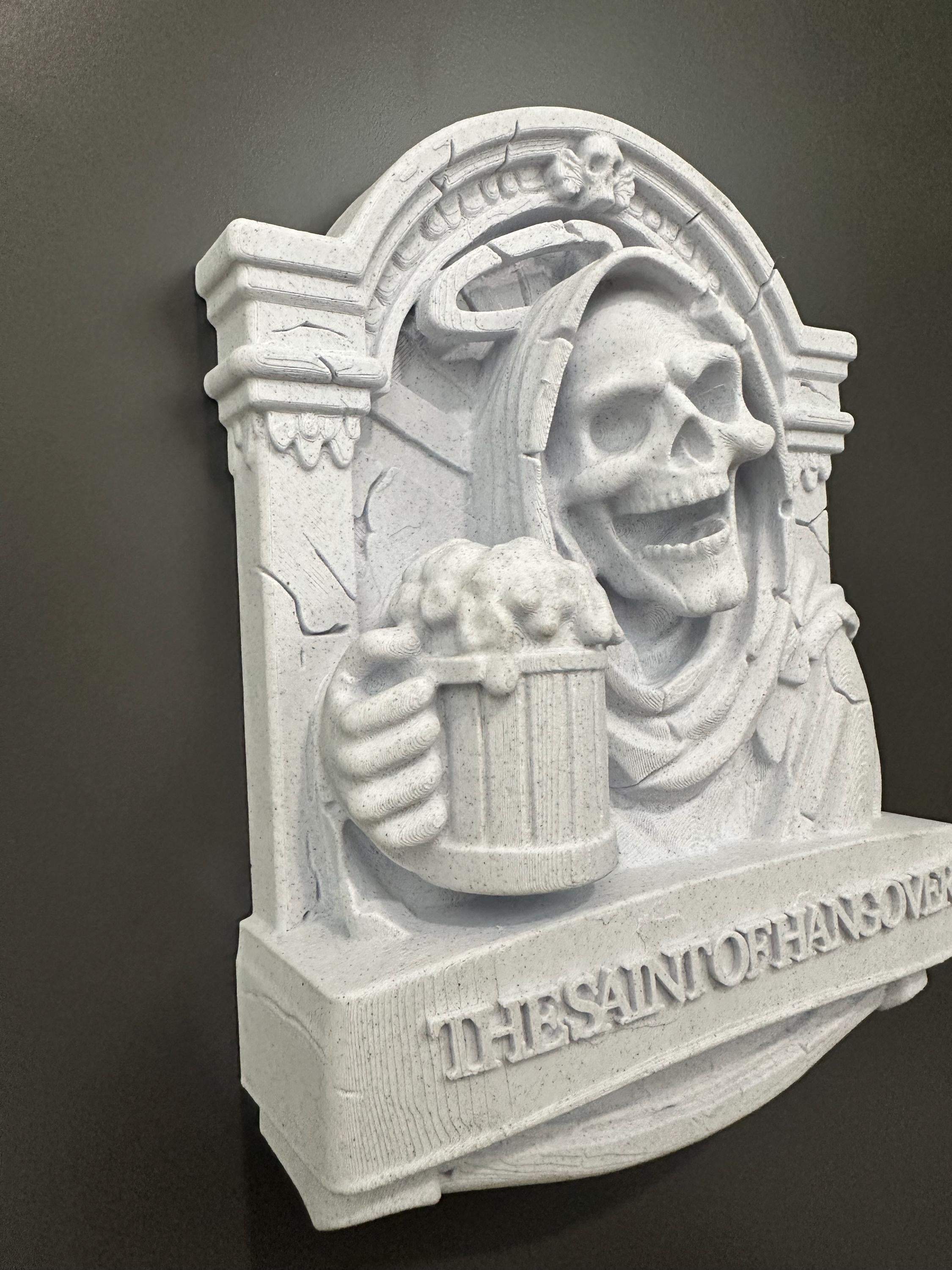 Saint of Hangovers Wall Plaque - Gothic Bathroom Decor - Funny Skull Bar Art - Medieval Tavern Wall Sculpture - Man Cave Gift 9x7x2”