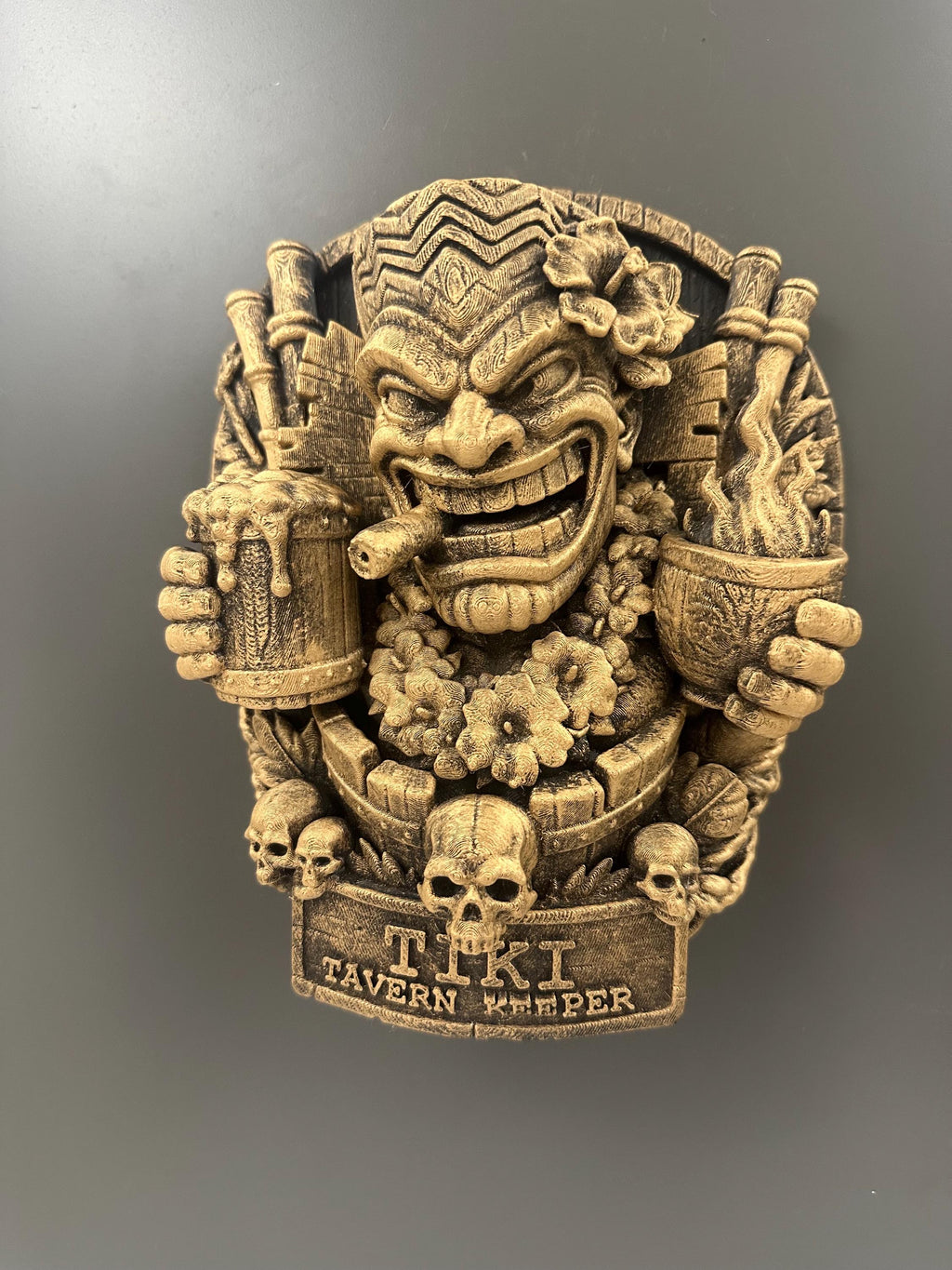 Tiki Tavern Keeper Wall Sculpture, Hand Painted Tiki Bar Decor, Hawaiian Luau Wall Art, Home Bar Sign, Man Cave Gift, Tropical Wall Hanging