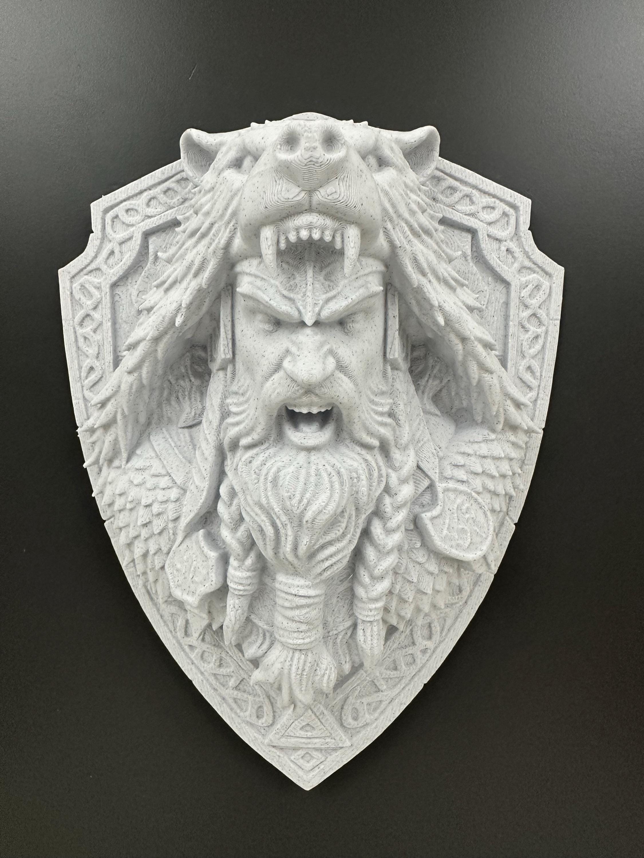 Viking Berserker Bear Helmet Wall Plaque - Norse Warrior Wall Decor - Nordic Shield Sculpture - Viking Wall Art - Mythology Decor 9x6x3.5