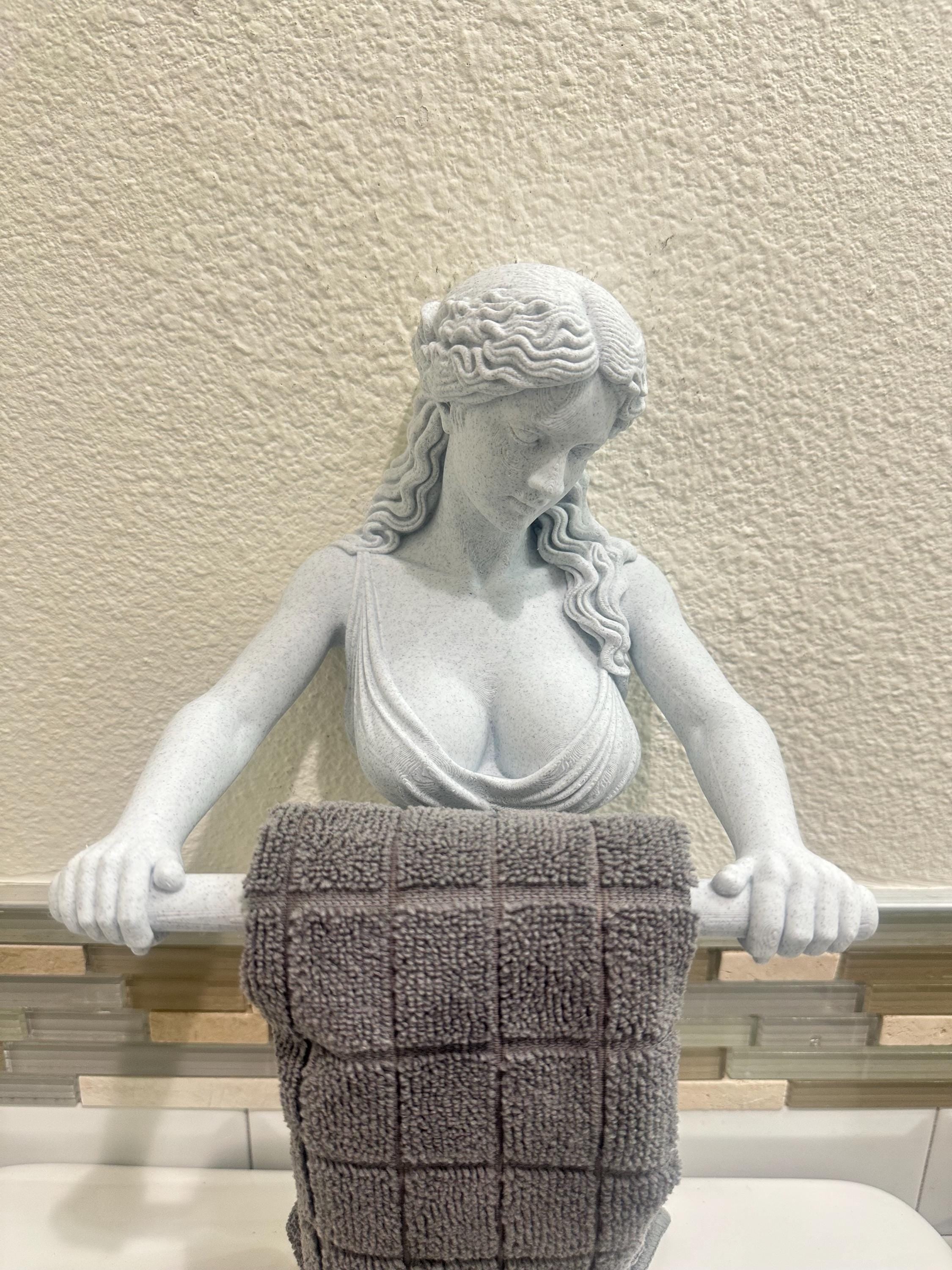 Greek Goddess Hand Towel Holder - Classical Bathroom Wall Decor - Greek Statue Towel Bar - Elegant Bath Art - Ancient Roman Statue 9”