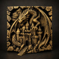 Dragon Castle Wall Sculpture - Medieval Fantasy 3D Relief Plaque - Dark Fantasy Home Decor - Guardian Dragon Wall Art - Castle Wall Hanging