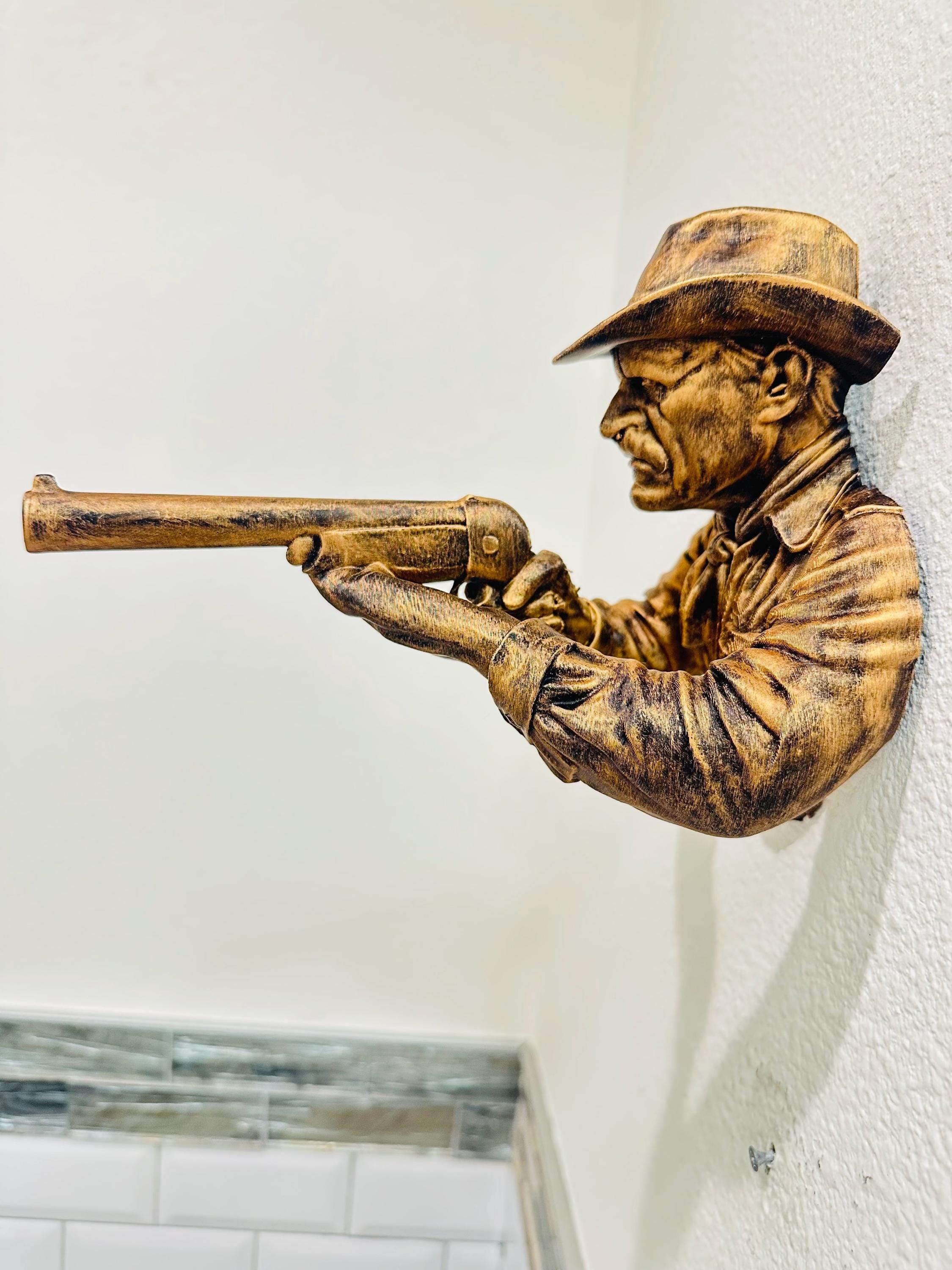 Western Cowboy Shotgun Hand Towel Holder - Rustic Wall Mounted Bathroom Decor - Cowboy Wall Sculpture - Man Cave Decor - Western Wall Art