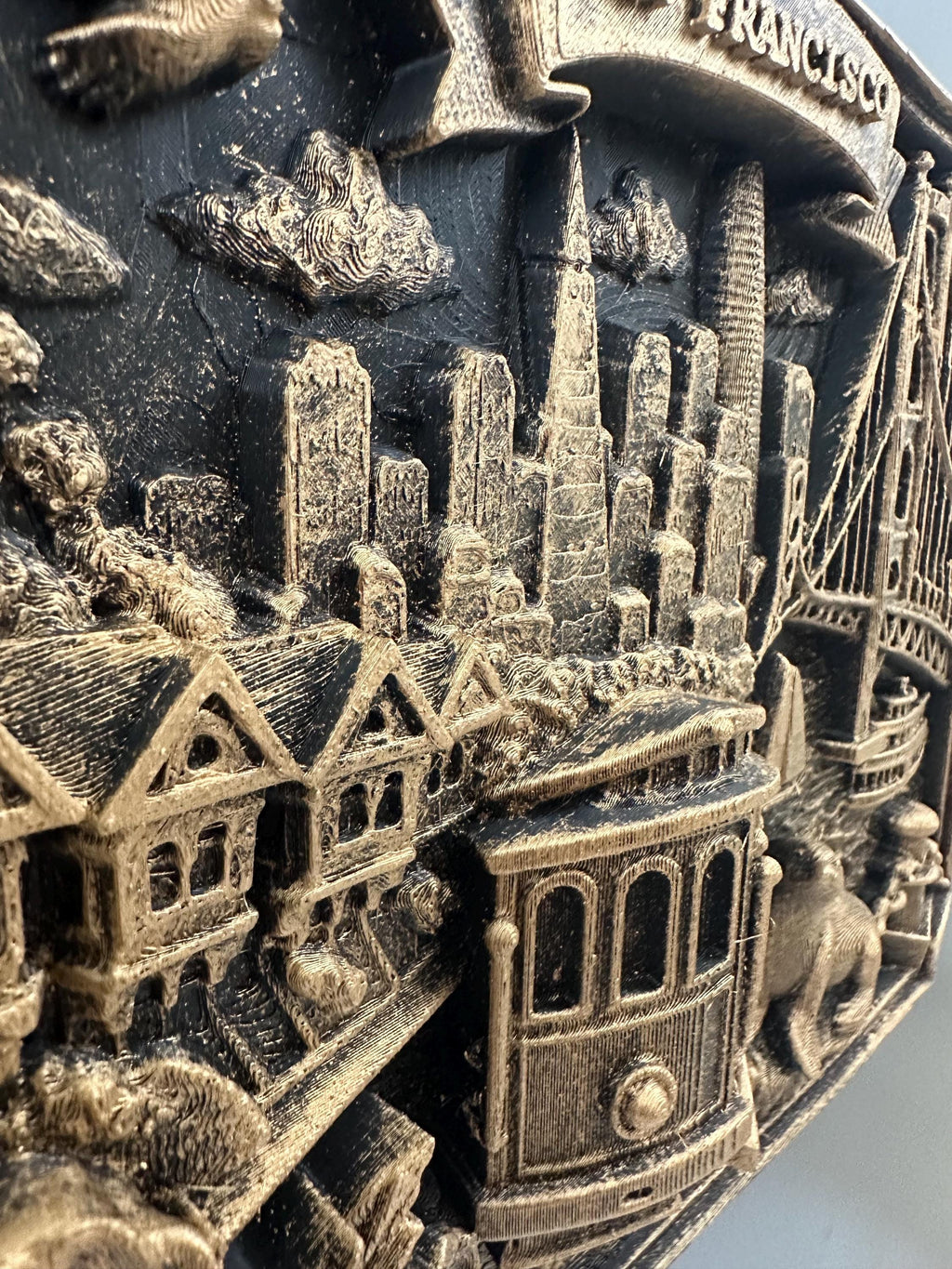 San Francisco Skyline Wall Art - Golden Gate Bridge Cable Car Sculpture - SF Cityscape Wall Hanging - California Travel Gift, Bay Area Decor