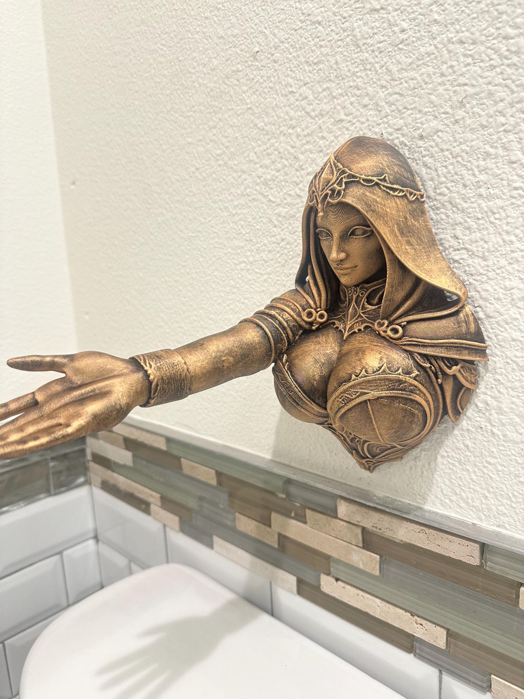 Fantasy Sorceress Goddess Wall Hand Towel Holder - Gothic Medieval Maiden Hand Hook - Unique Hand Painted Bathroom Wall Decor - Dark Gamer