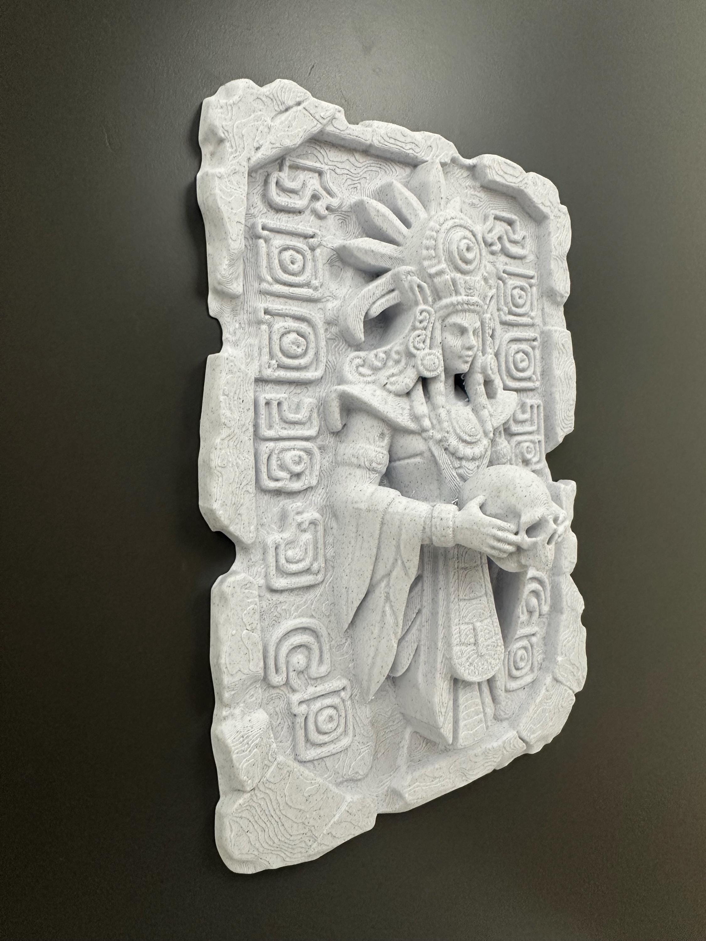 Ancient Skull Wall Plaque - Ritual Aztec Style Decor - Gothic Altar Wall Art - Dark Academia Sculpture - Mayan Stone Relief - Man Cave Decor