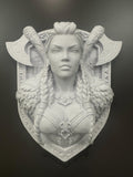 Valkyrie Wall Bust Sculpture on Shield Plaque Mount - Viking Shield Maiden Norse Wall Art - Mythology Man Cave Decor 9x6x3”