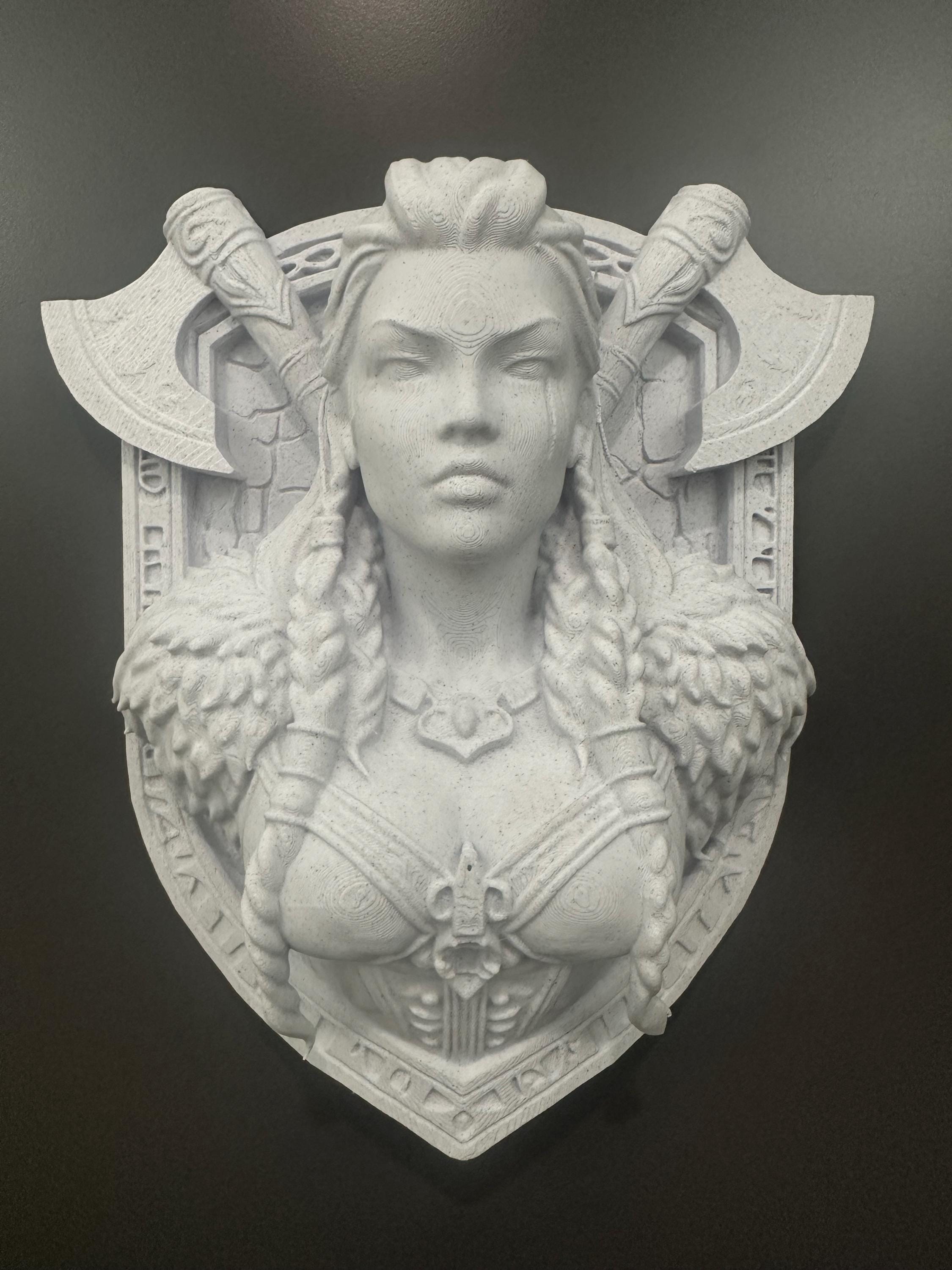 Valkyrie Wall Bust Sculpture on Shield Plaque Mount - Viking Shield Maiden Norse Wall Art - Mythology Man Cave Decor 9x6x3”