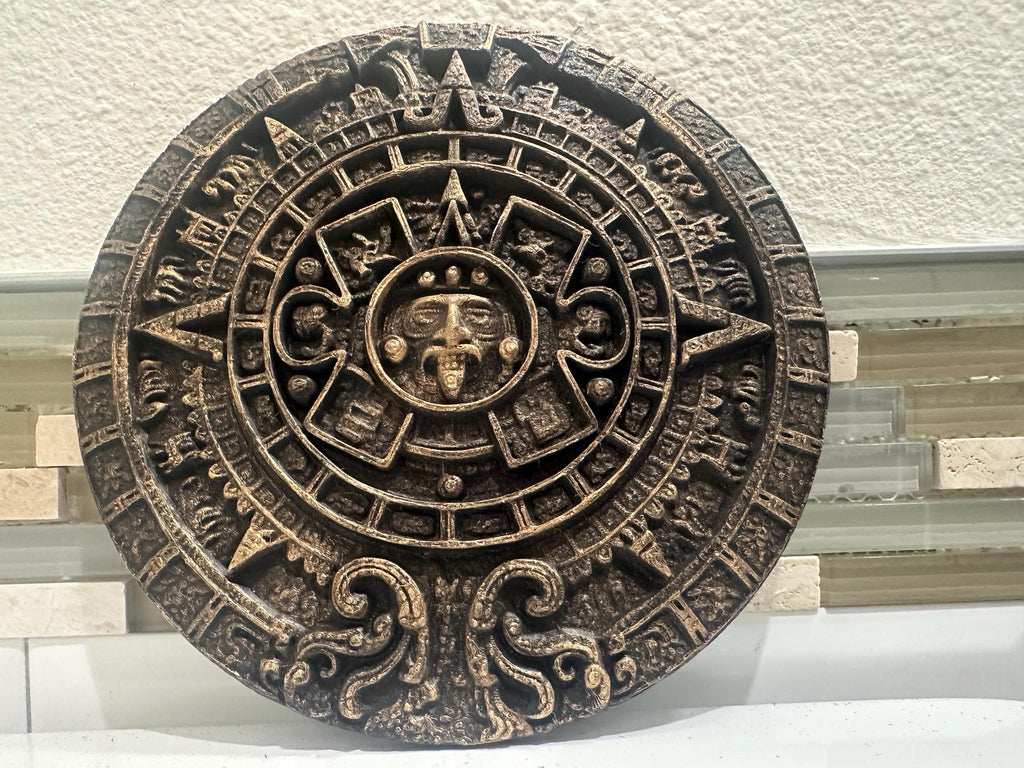 8” x 8” Mayan Calendar Aztec Ancient Civilization 3d Relief Antique Relief Round Wall Art Home Decor Plaque Hanging Sculpture Statue