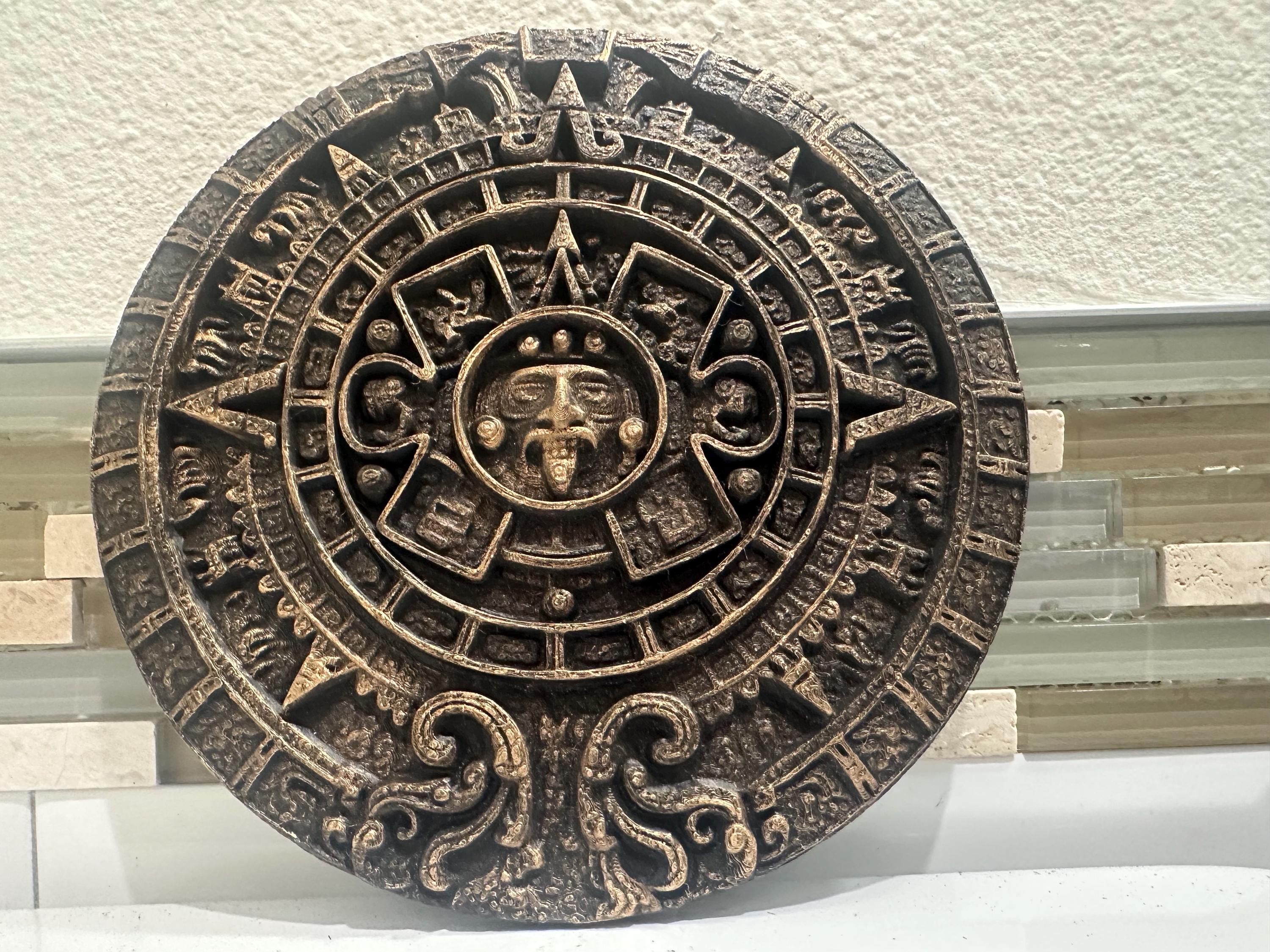 8” x 8” Mayan Calendar Aztec Ancient Civilization 3d Relief Antique Relief Round Wall Art Home Decor Plaque Hanging Sculpture Statue
