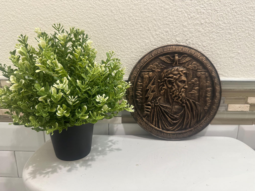 Hand Painted 8” x 8” Zues God Of Thunder Wall Plaque Art Sign 3d Relief Sculpture Home Decor - Greek Mythology