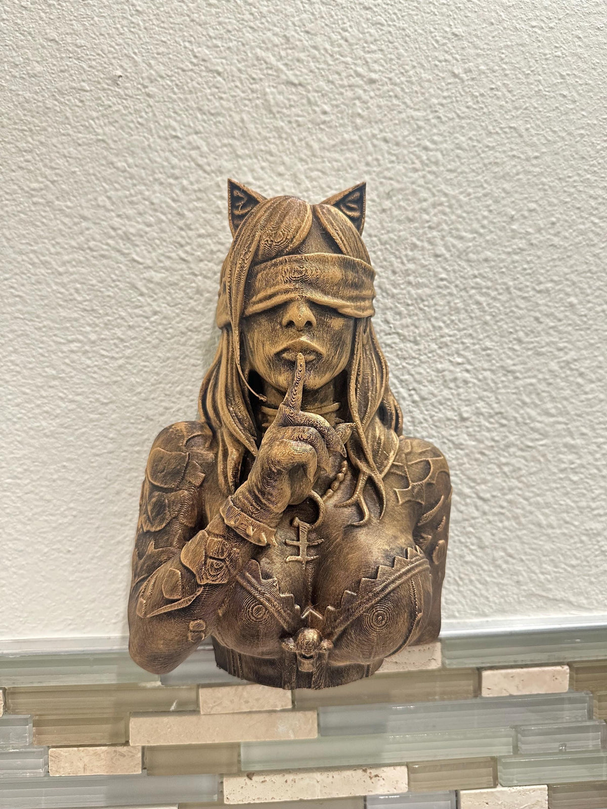Gothic Occult Cat Girl Wall Sculpture