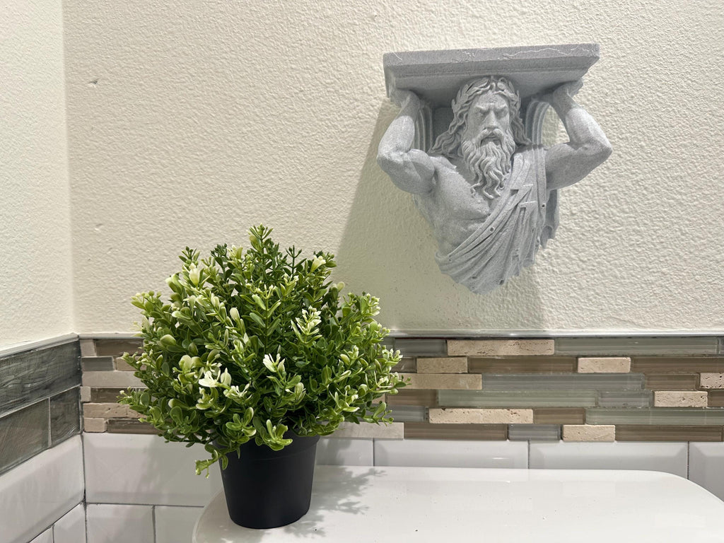 Zeus Wall Shelf - Greek Mythology Decor - God of Thunder Sculpture - Classical Wall Mount Shelf - Small Floating Shelf 8x7x4