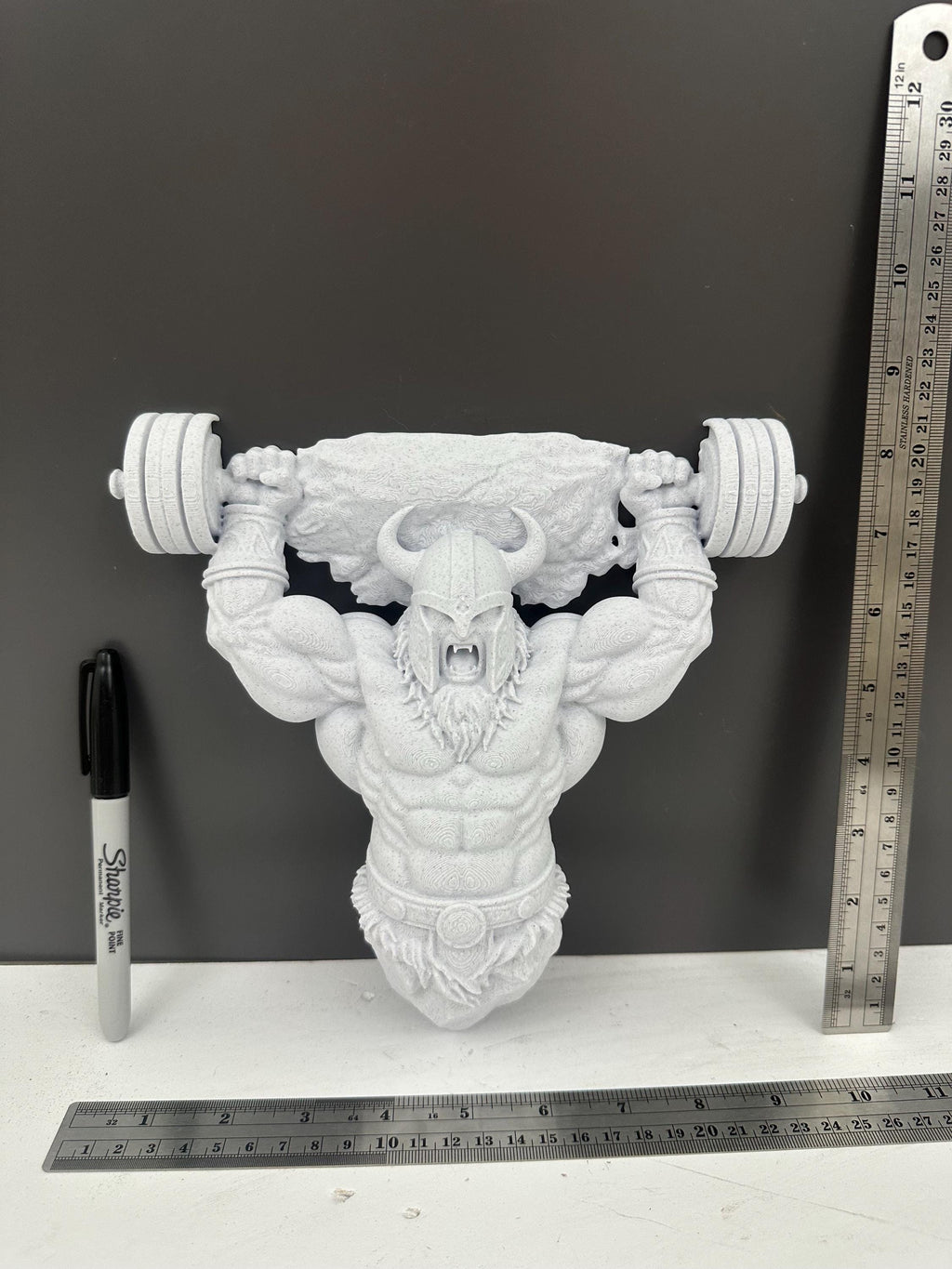 Viking Wall Decor Barbell Sculpture - Gym Wall Art - Norse Warrior Fitness Decor - Bodybuilding Wall Hanging - Weightlifting Gift