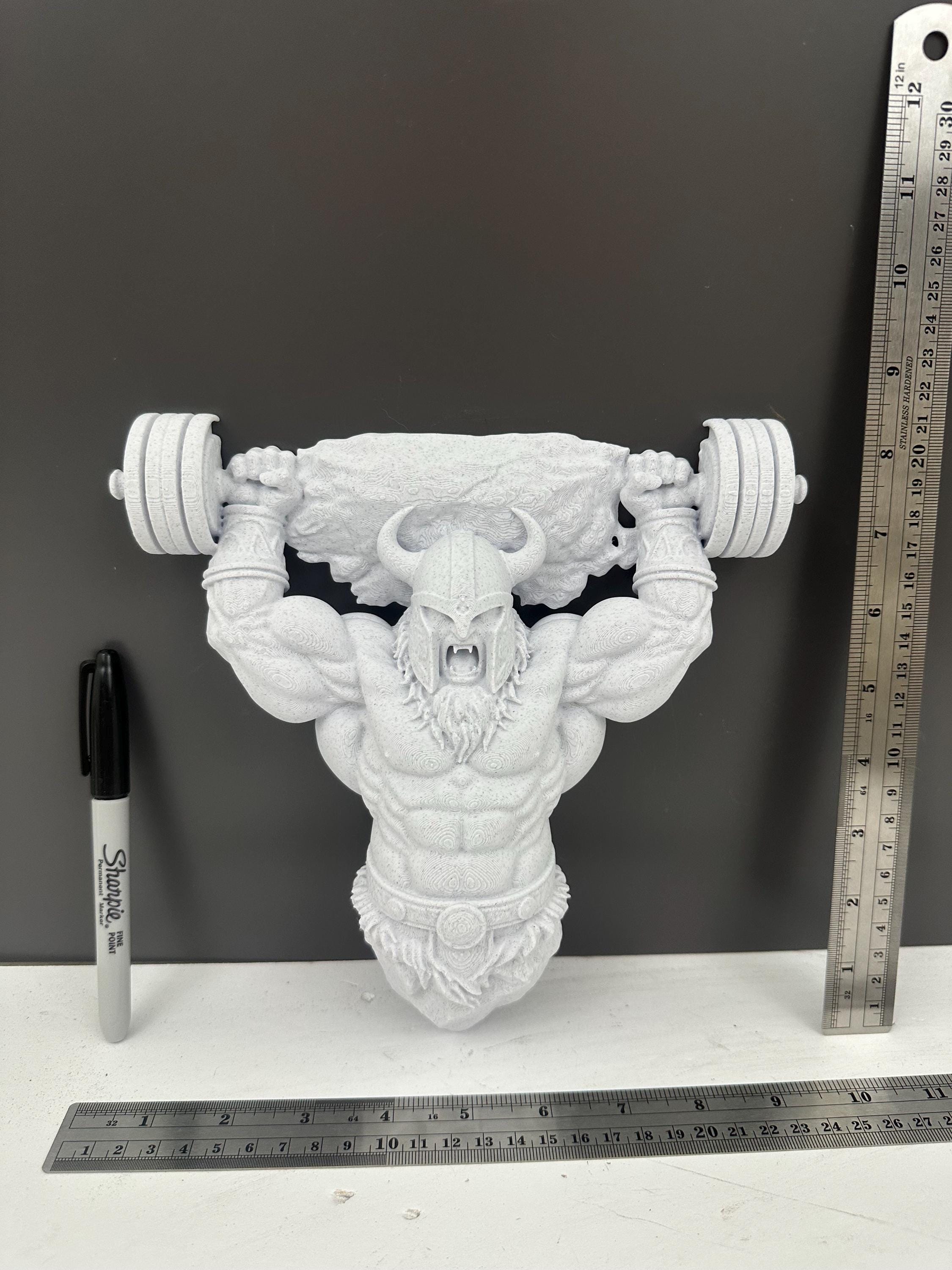 Viking Wall Decor Barbell Sculpture - Gym Wall Art - Norse Warrior Fitness Decor - Bodybuilding Wall Hanging - Weightlifting Gift