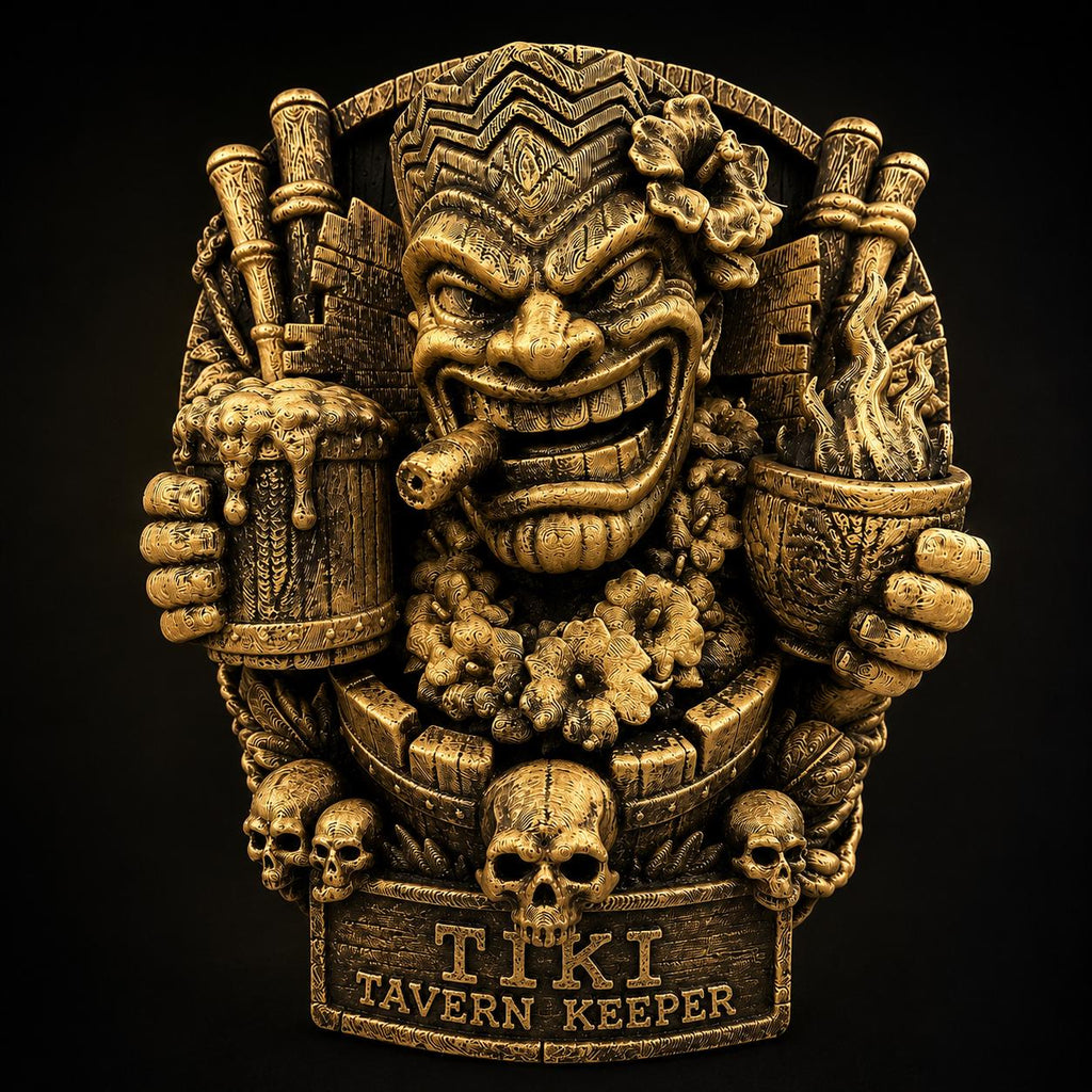 Tiki Tavern Keeper Wall Sculpture, Hand Painted Tiki Bar Decor, Hawaiian Luau Wall Art, Home Bar Sign, Man Cave Gift, Tropical Wall Hanging