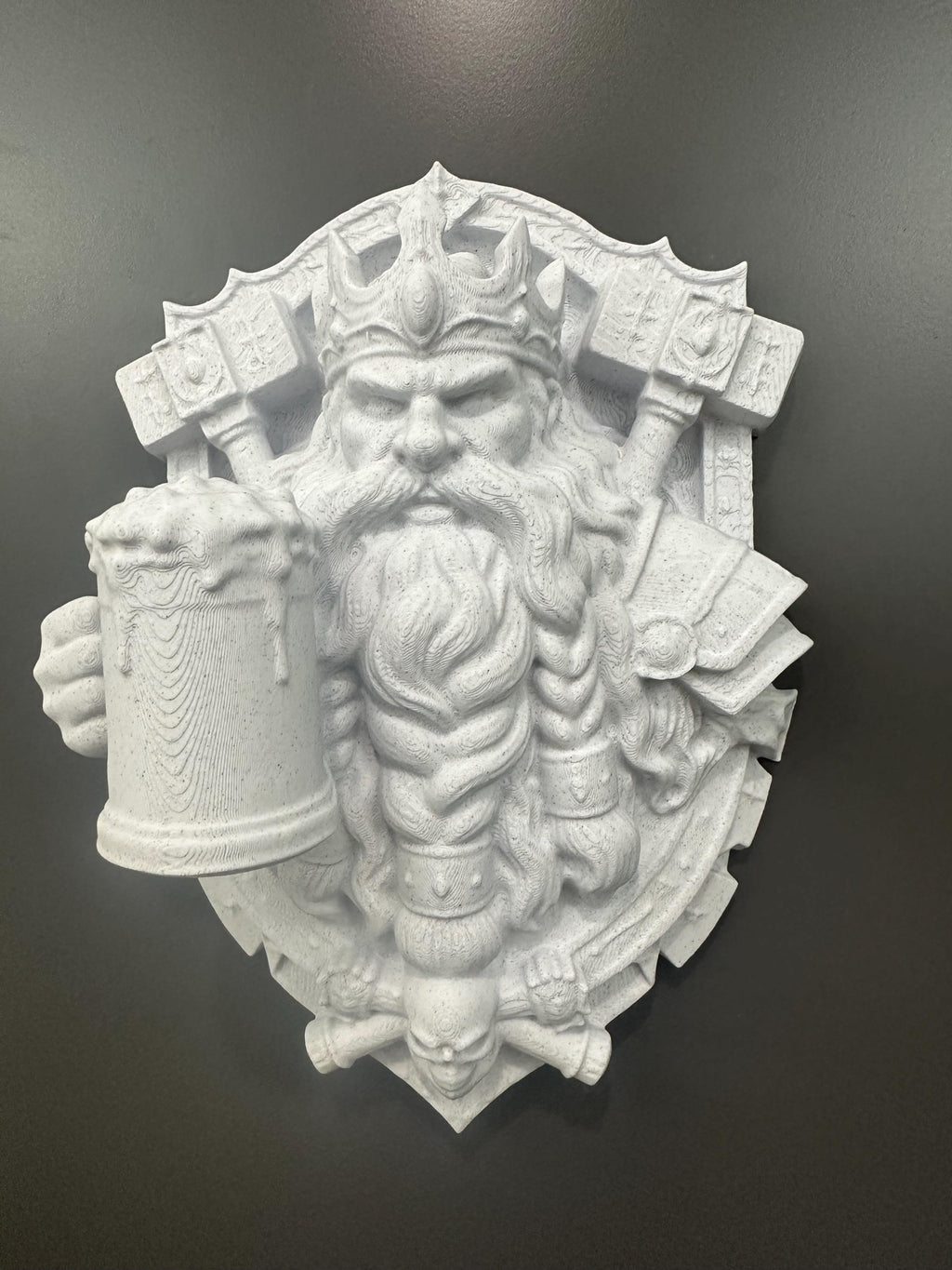 Dwarf Ale King Wall Sculpture - Fantasy Tavern Decor - Medieval Dwarf Plaque - Man Cave Bar Wall Art - Gamer RPG Room Gift 9x7x3.5”