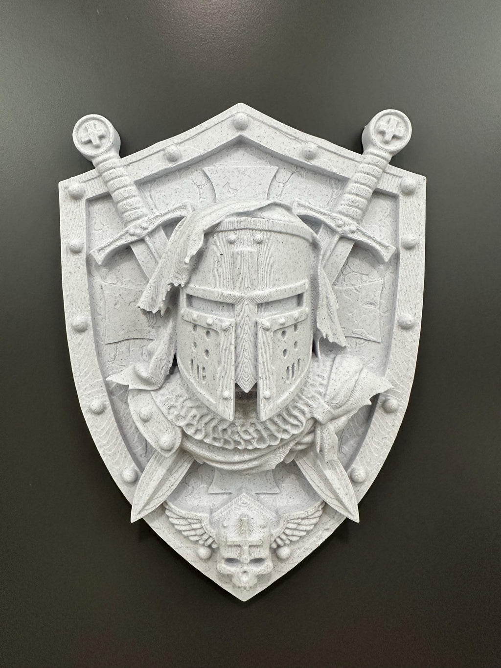 Medieval Crusader Templar Knight Shield Wall Decor - Armor Plaque - Warrior Shield Mounted Sculpture - Stone Stone 9x7x3”