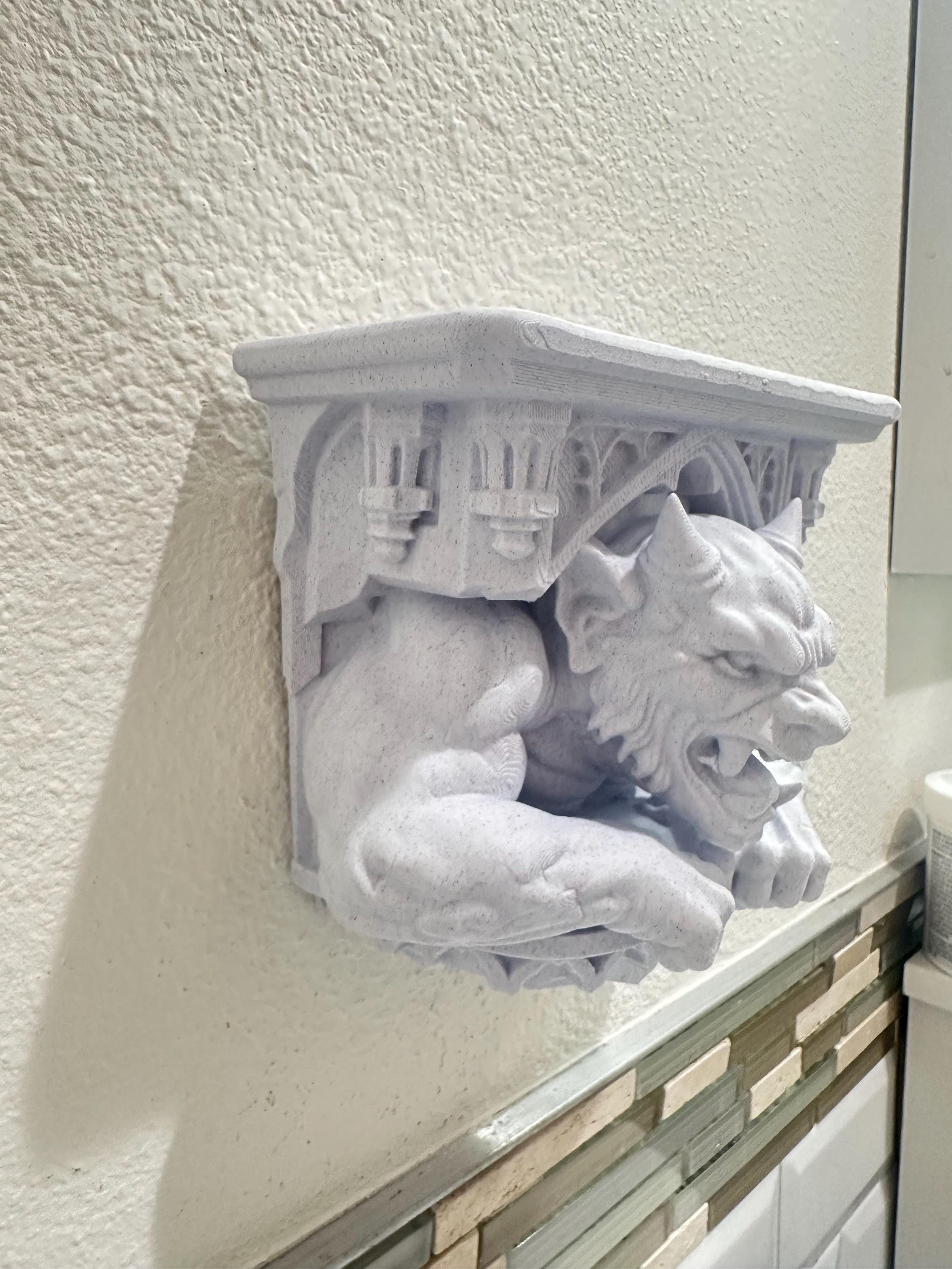 Gothic Bell Tower Gargoyle Wall Shelf - Medieval Cathedral Gargoyle Decor - Dark Academia Wall Art - 7x7x4 Medieval Sculpture