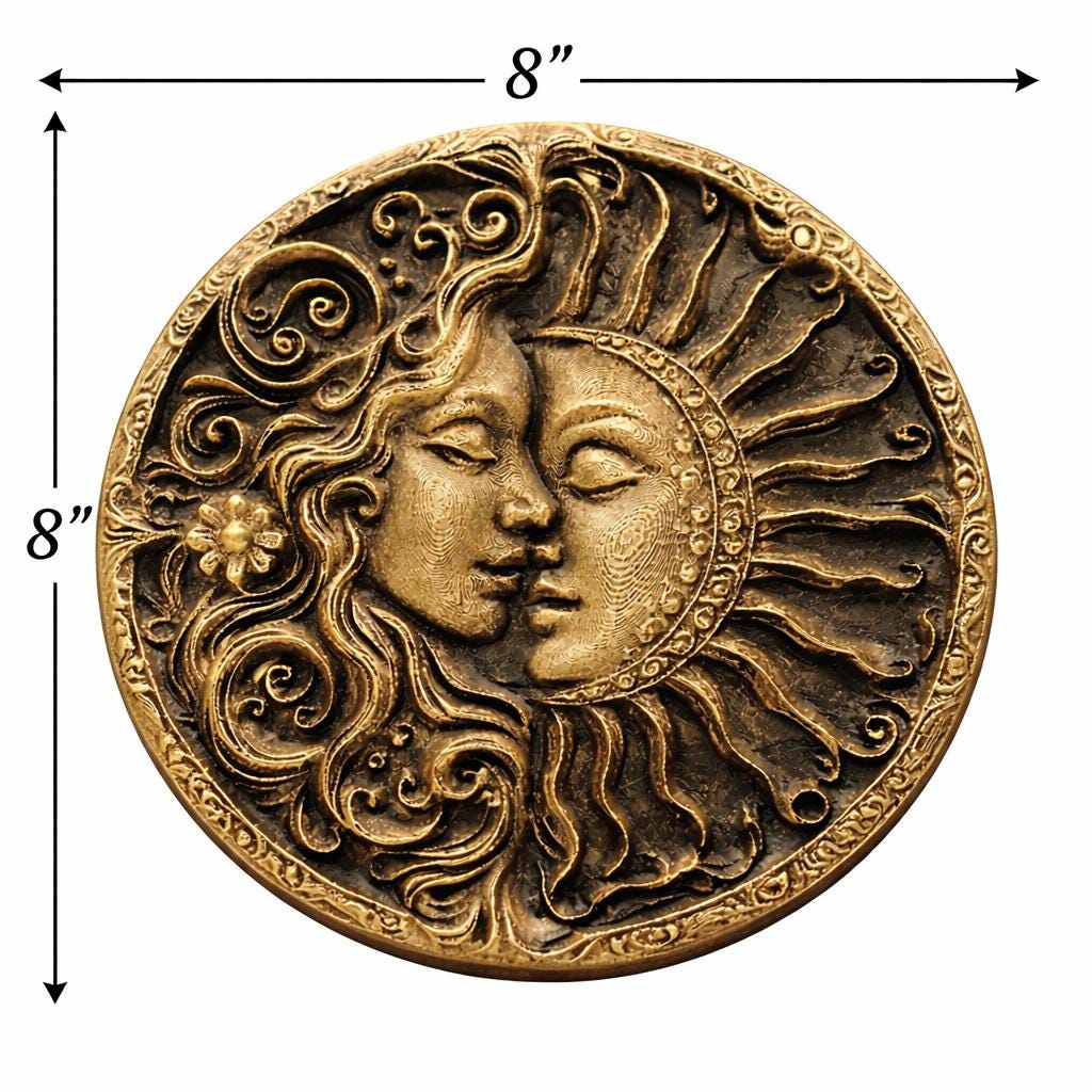 Sun and Moon 8” x 8” Zodiac Astrology Wall Plaque Art Sign 3d Relief Sculpture Home Decor Spiritual Celestial Boho Round