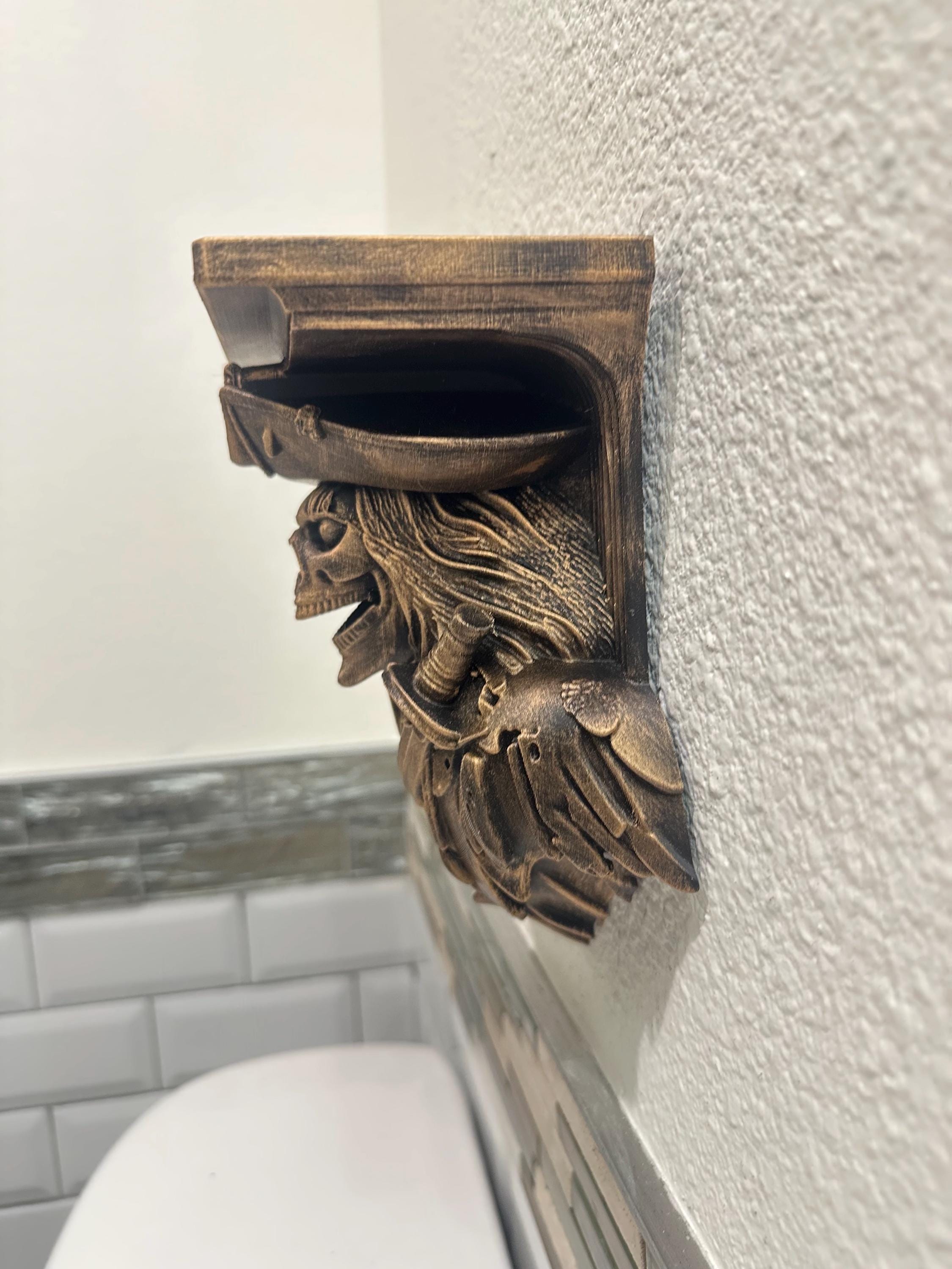 Ghost Pirate Wall Shelf - Haunted Skeleton Decor - Skill Buccaneer Nautical Gothic Wall Mount - Hand Painted Floating Shelf 8x7x4