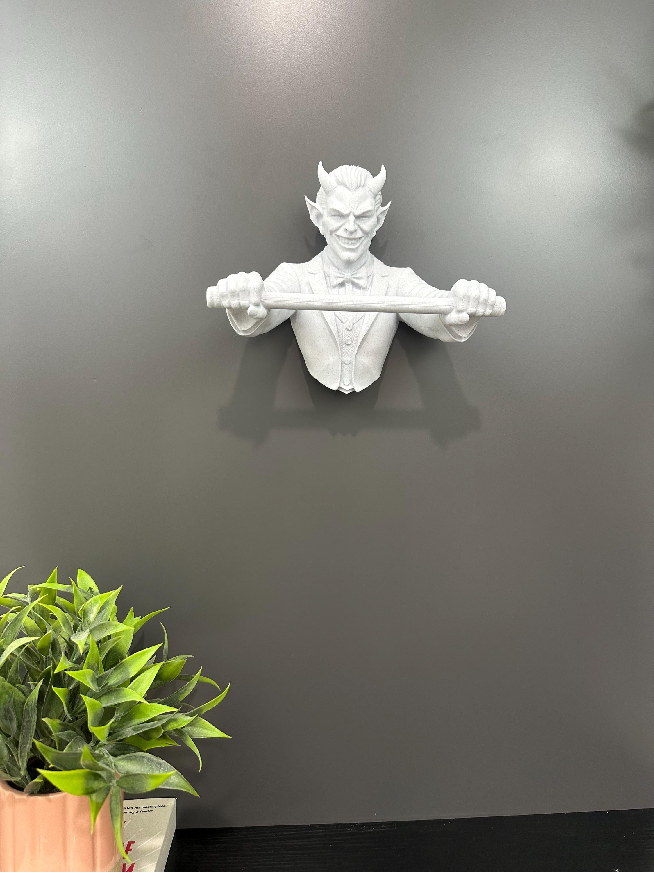 Devil Butler Hand Towel Holder Wall Mount - Gothic Bathroom Decor - Demon Butler Wall Sculpture - Dark Humor Man Cave Gift 9x8x4