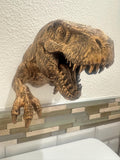T-Rex Dinosaur Jurassic 8x6x6 3d Hanging Wall Mounted Sculpture Home Decor - Head and Claw - Hand Painted Antique Gold