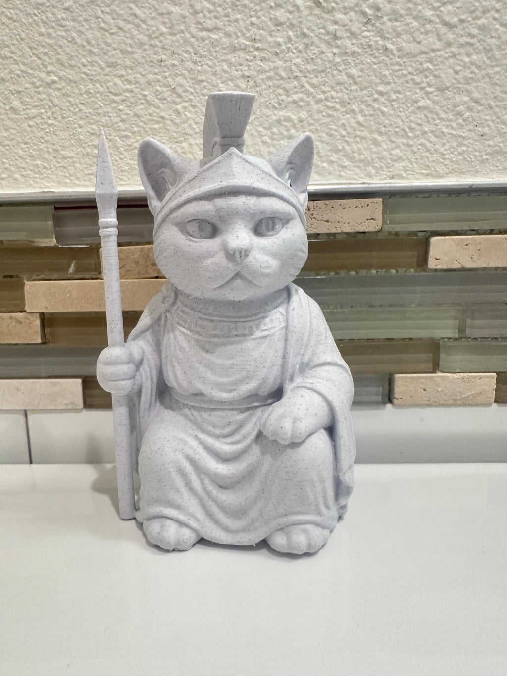 6” Roman Cat With Spear Ancient Greek Gladiator Statue Figurine - Unique Cat Lover Gift Home Desk Decor Figure