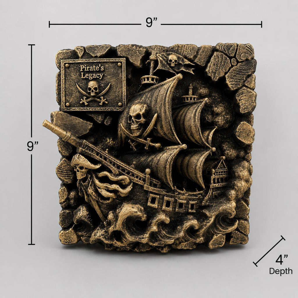 Pirate Ship Wall Decor, Ghost Ship Wall Art Sculpture, Nautical Skull Wall Plaque, Antique Gold Pirate Decor, Jolly Roger Wall Hanging Gif