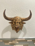 Minotaur Bull Head Wall Mount - Mythical Beast - Hand Painted Antique Gold - Fantasy Wall Art - Man Cave Home Decor 9x8x5