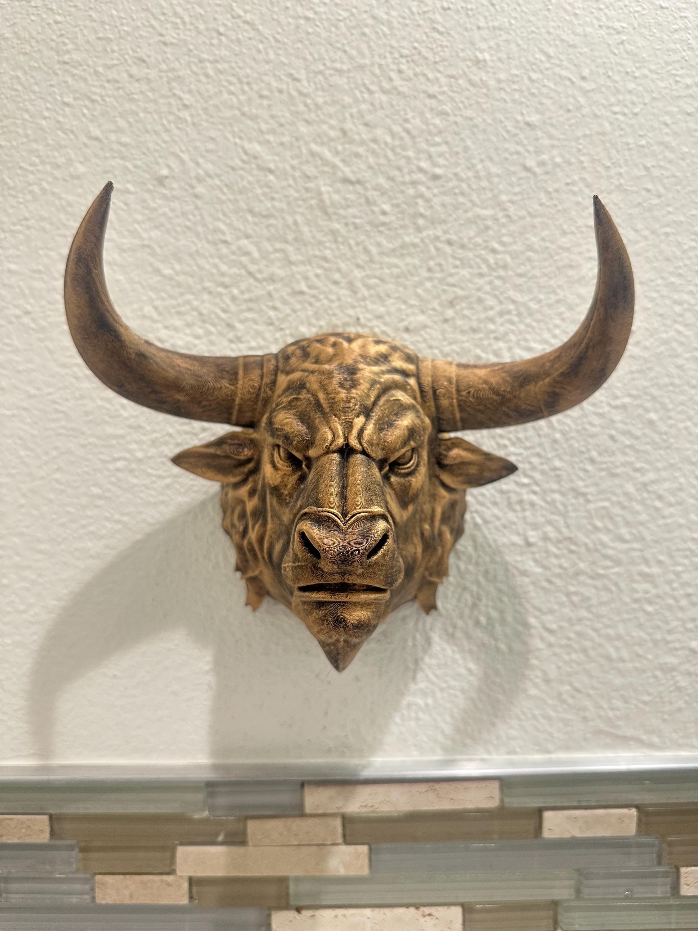 Minotaur Bull Head Wall Mount - Mythical Beast - Hand Painted Antique Gold - Fantasy Wall Art - Man Cave Home Decor 9x8x5