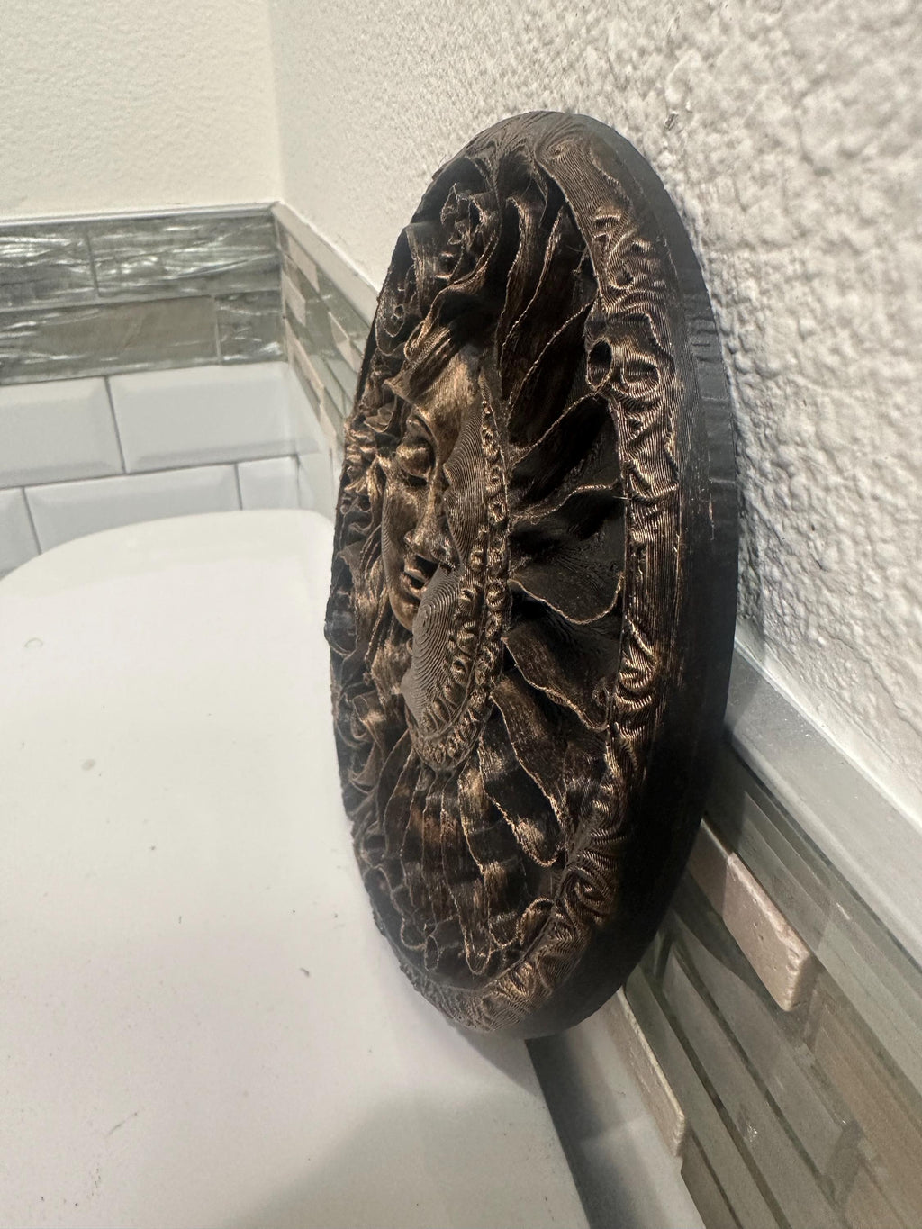 Sun and Moon 8” x 8” Zodiac Astrology Wall Plaque Art Sign 3d Relief Sculpture Home Decor Spiritual Celestial Boho Round