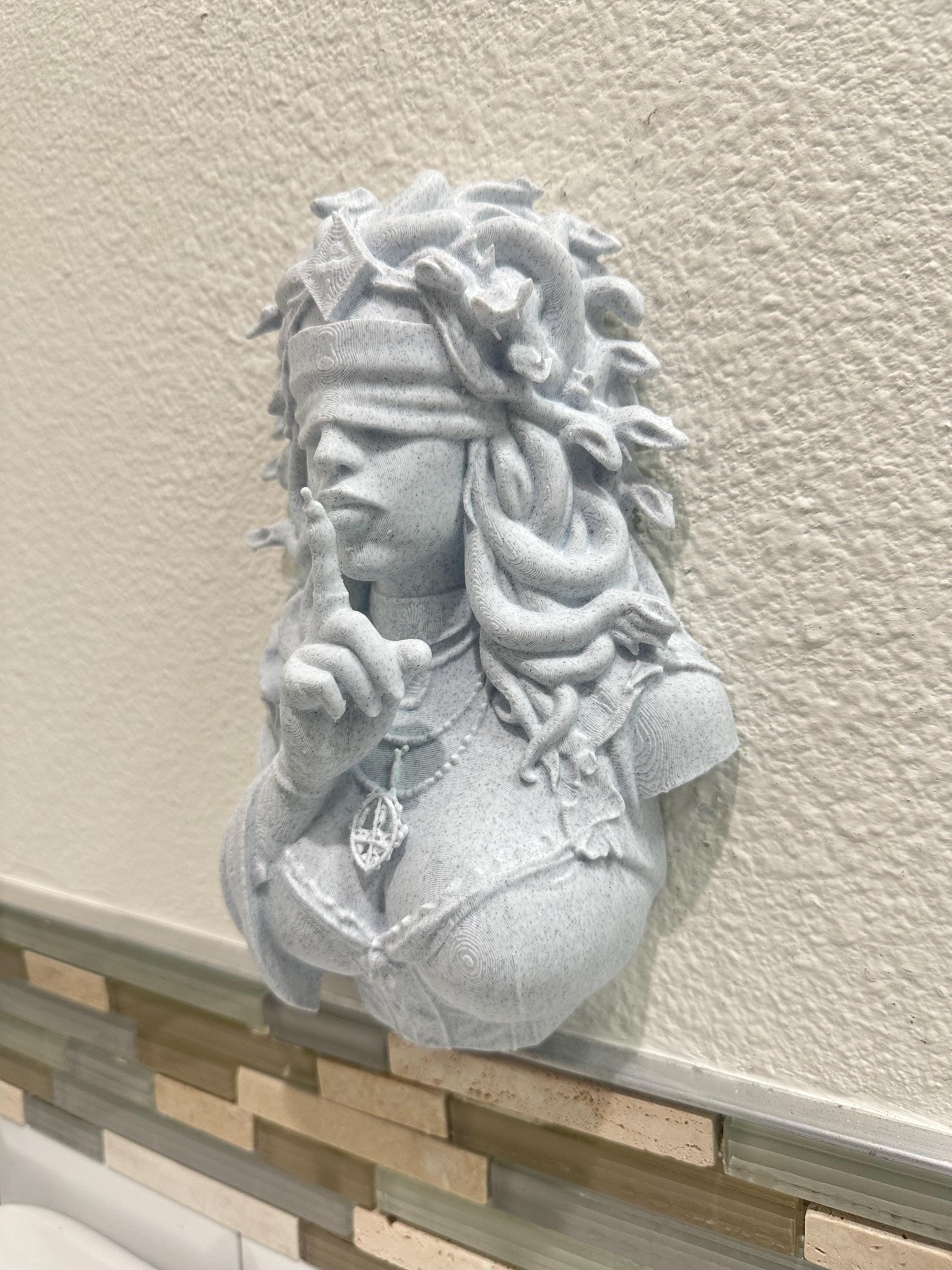 Blindfolded Medusa Shushing Bust Sculpture - Greek Mythology Gothic Decor - Museum Style Fantasy Art - Greek Goddess Home Decor 9”