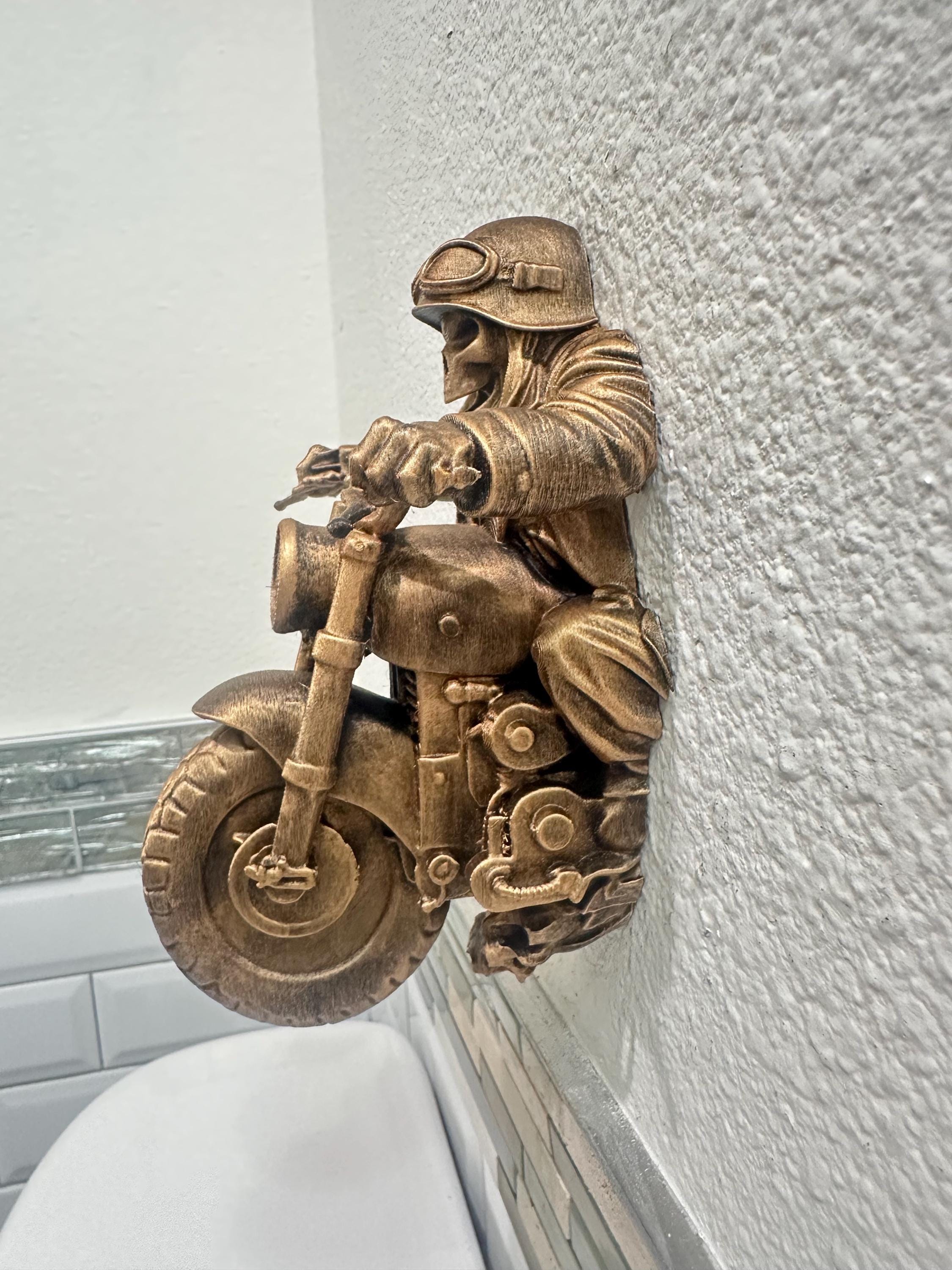 Grim Reaper Skeleton Biker Riding Motorcycle Wall Decor - Gothic Man Cave Garage Bar Wall Art - Biker Gift - Hand Painted 8”