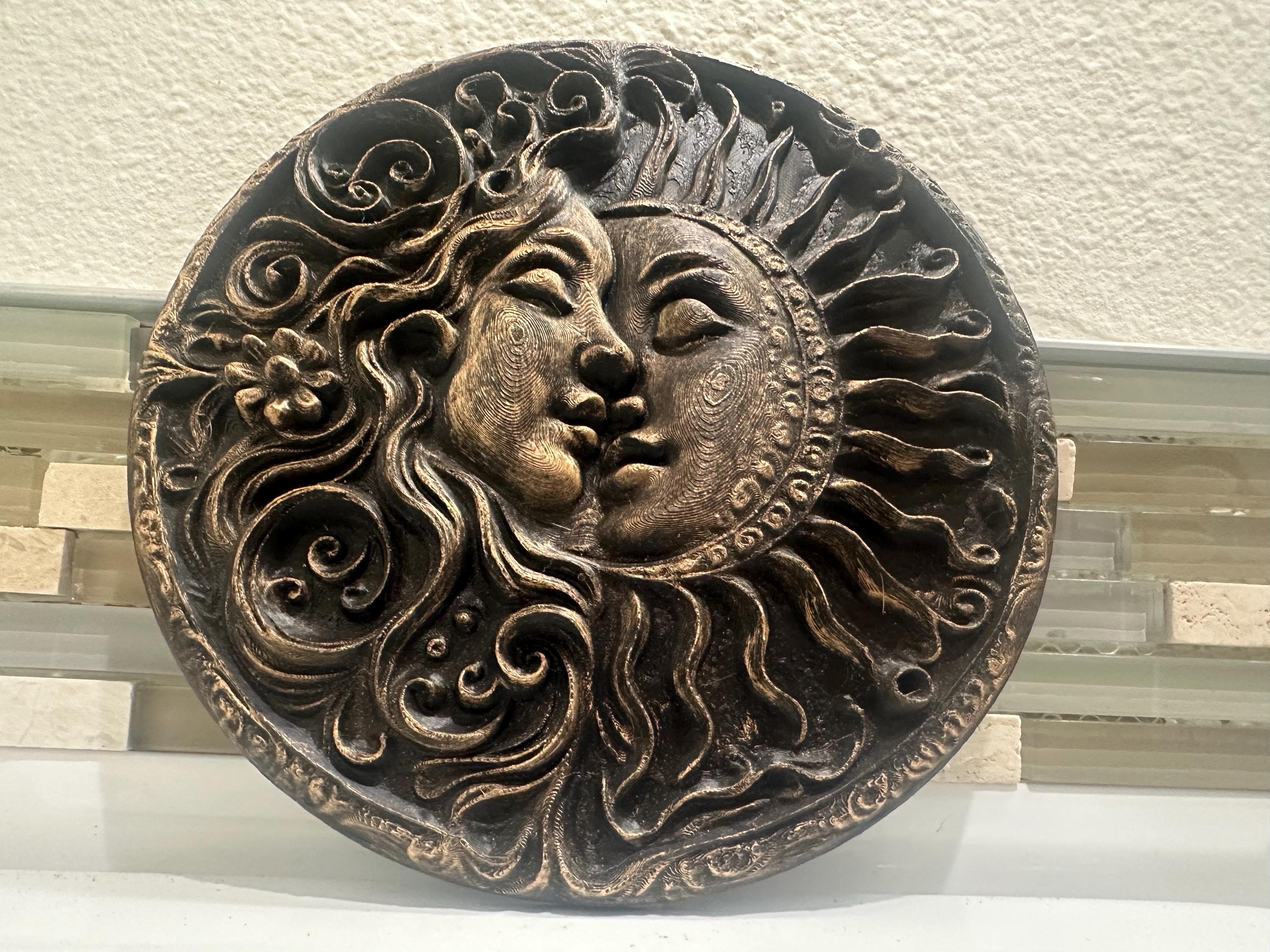 Sun and Moon 8” x 8” Zodiac Astrology Wall Plaque Art Sign 3d Relief Sculpture Home Decor Spiritual Celestial Boho Round