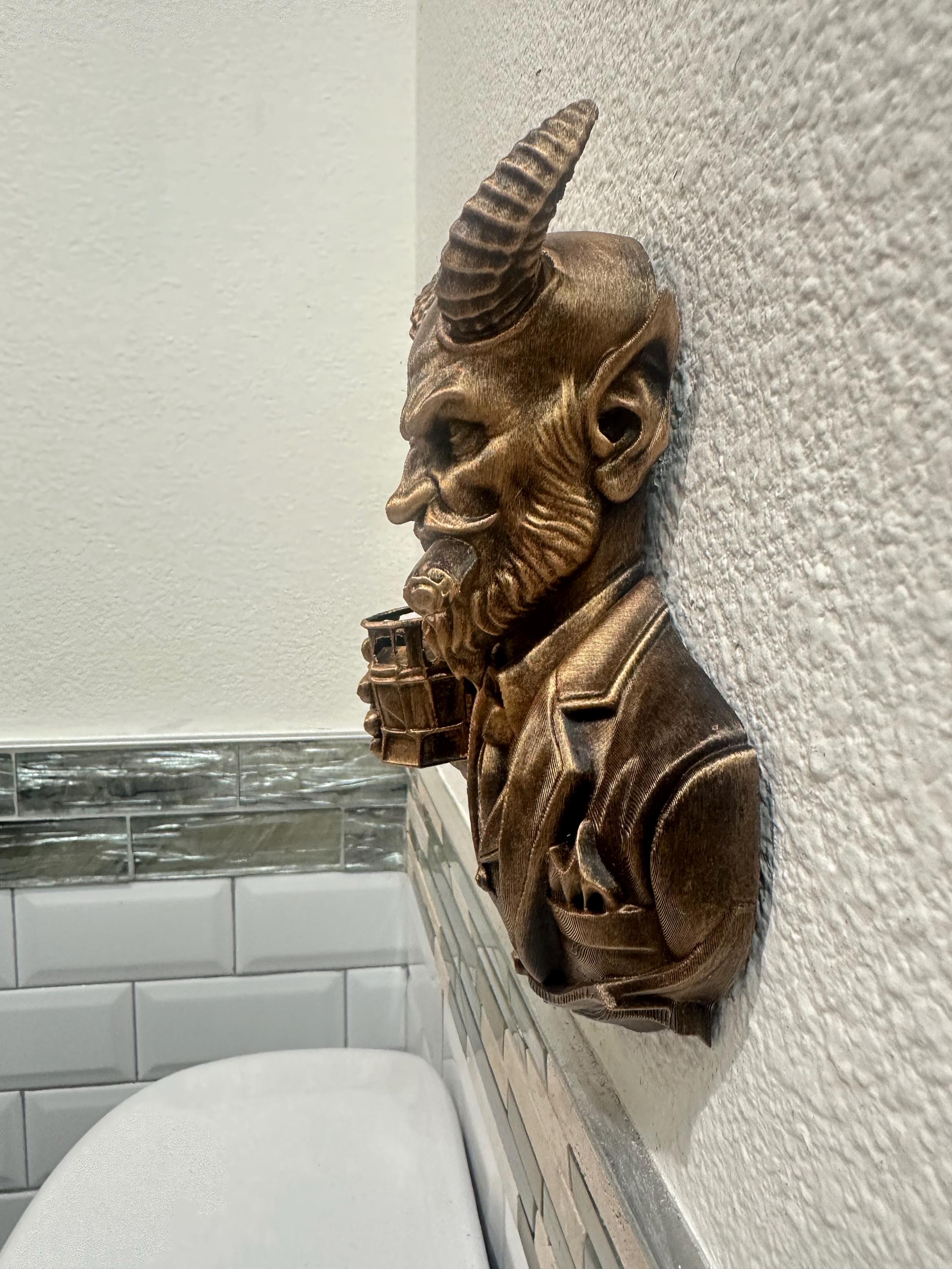 Devil Gentleman Wall Decor - Horned Demon Bust Wall Sculpture - Gothic Bar Man Cave Decor - Cigar & Whiskey Wall Art Hand Painted 9”