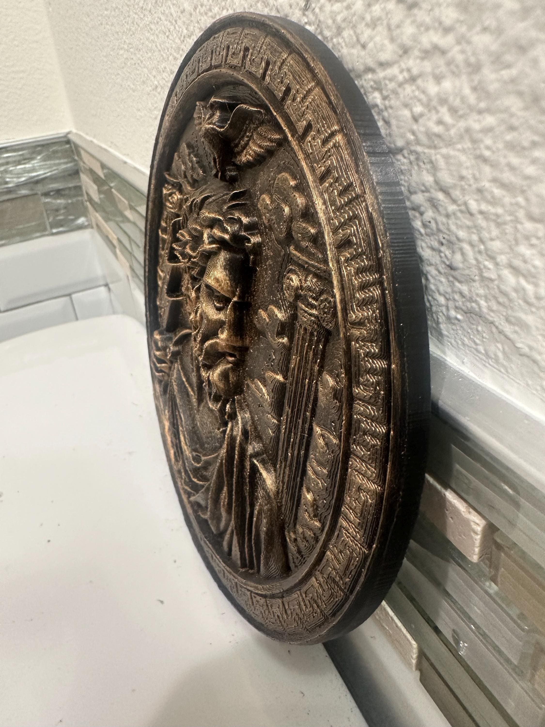 Hand Painted 8” x 8” Zues God Of Thunder Wall Plaque Art Sign 3d Relief Sculpture Home Decor - Greek Mythology