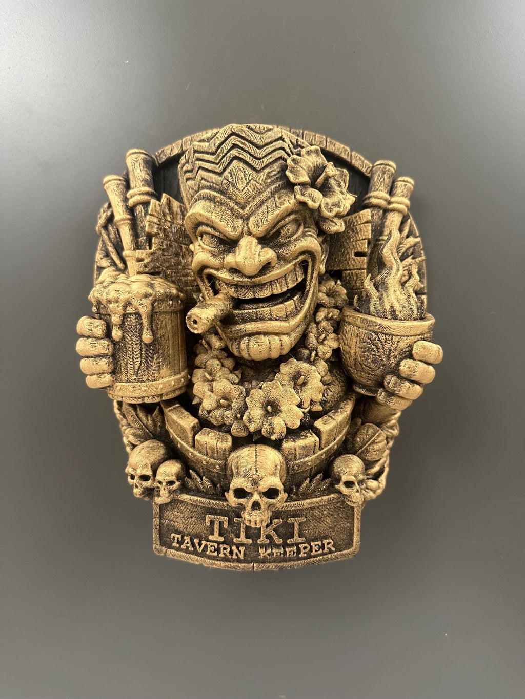 Tiki Tavern Keeper Wall Sculpture, Hand Painted Tiki Bar Decor, Hawaiian Luau Wall Art, Home Bar Sign, Man Cave Gift, Tropical Wall Hanging