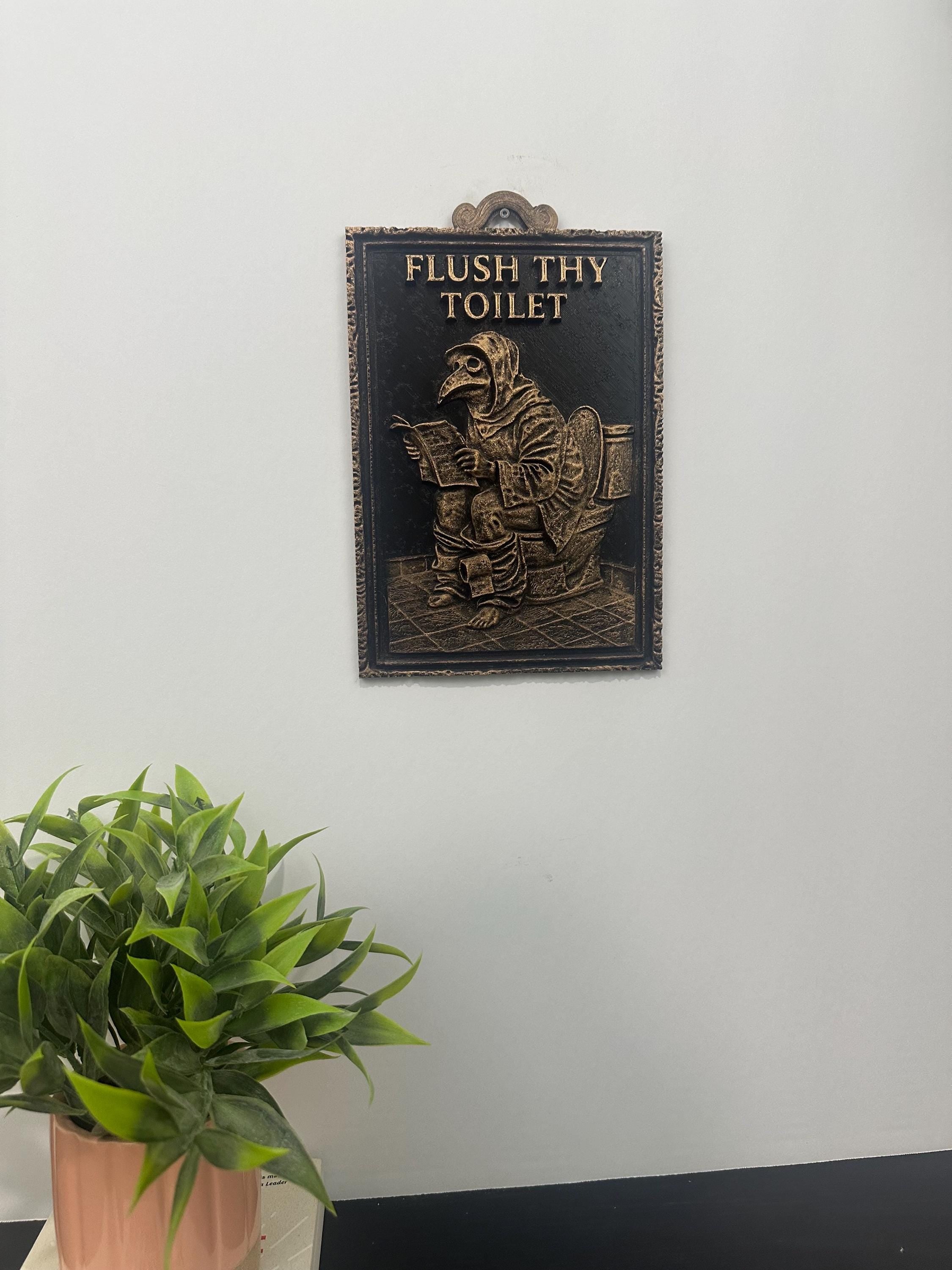 Flush Thy Toilet Gothic Bathroom Wall Art - Plague Doctor Bathroom Decor - Funny Medieval Wall Sculpture - Whimsigoth Dark Humor Decor 10x6