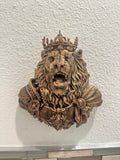 Regal Crowned Lion Wall Mount - Royal Lion Wall Decor - Medieval Gothic Wall Art - Majestic Lion Sculpture - Hand Painted Antique Gold 8”
