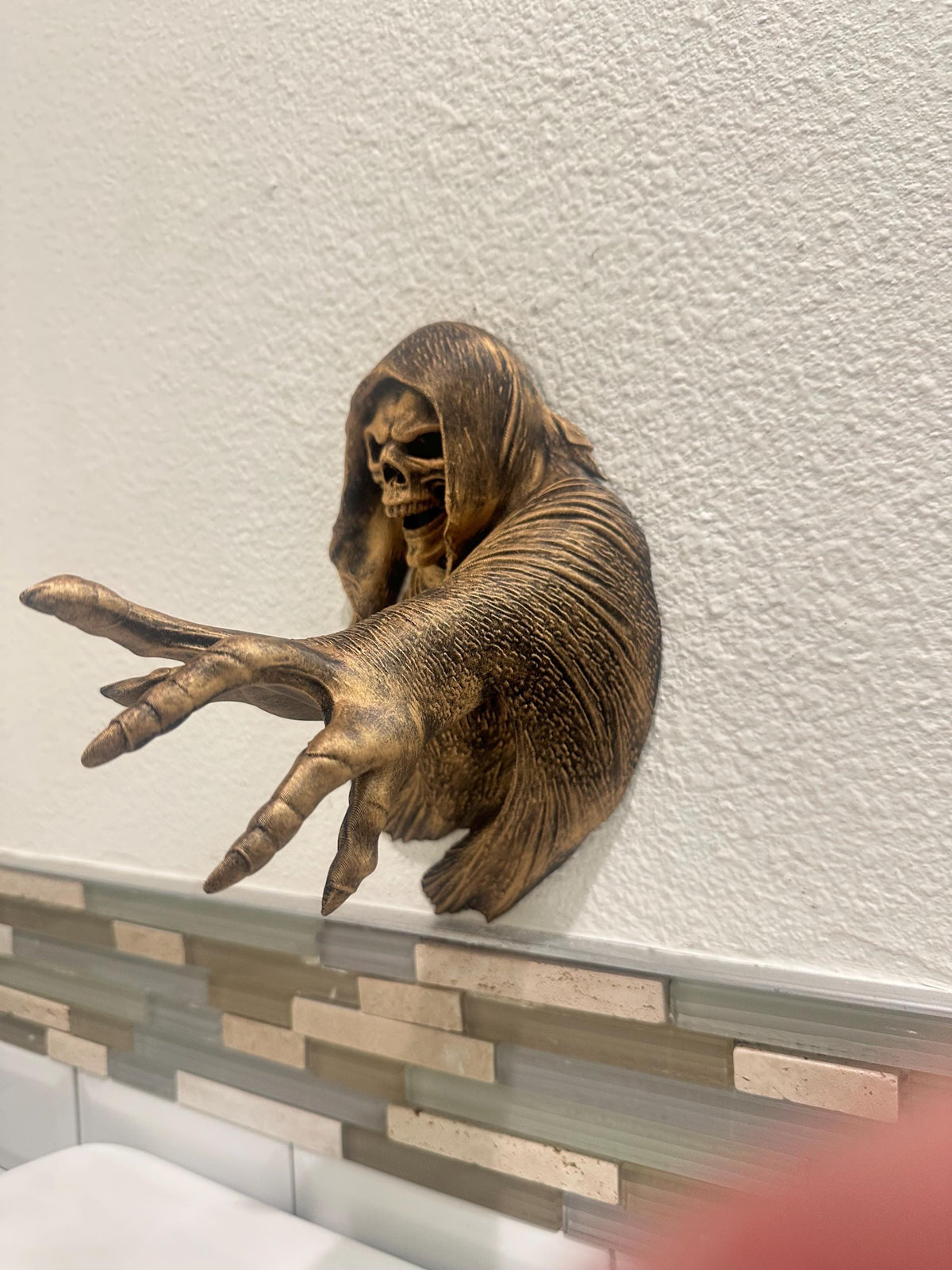 Grim Reaper Wall Mount with Skeleton Hand