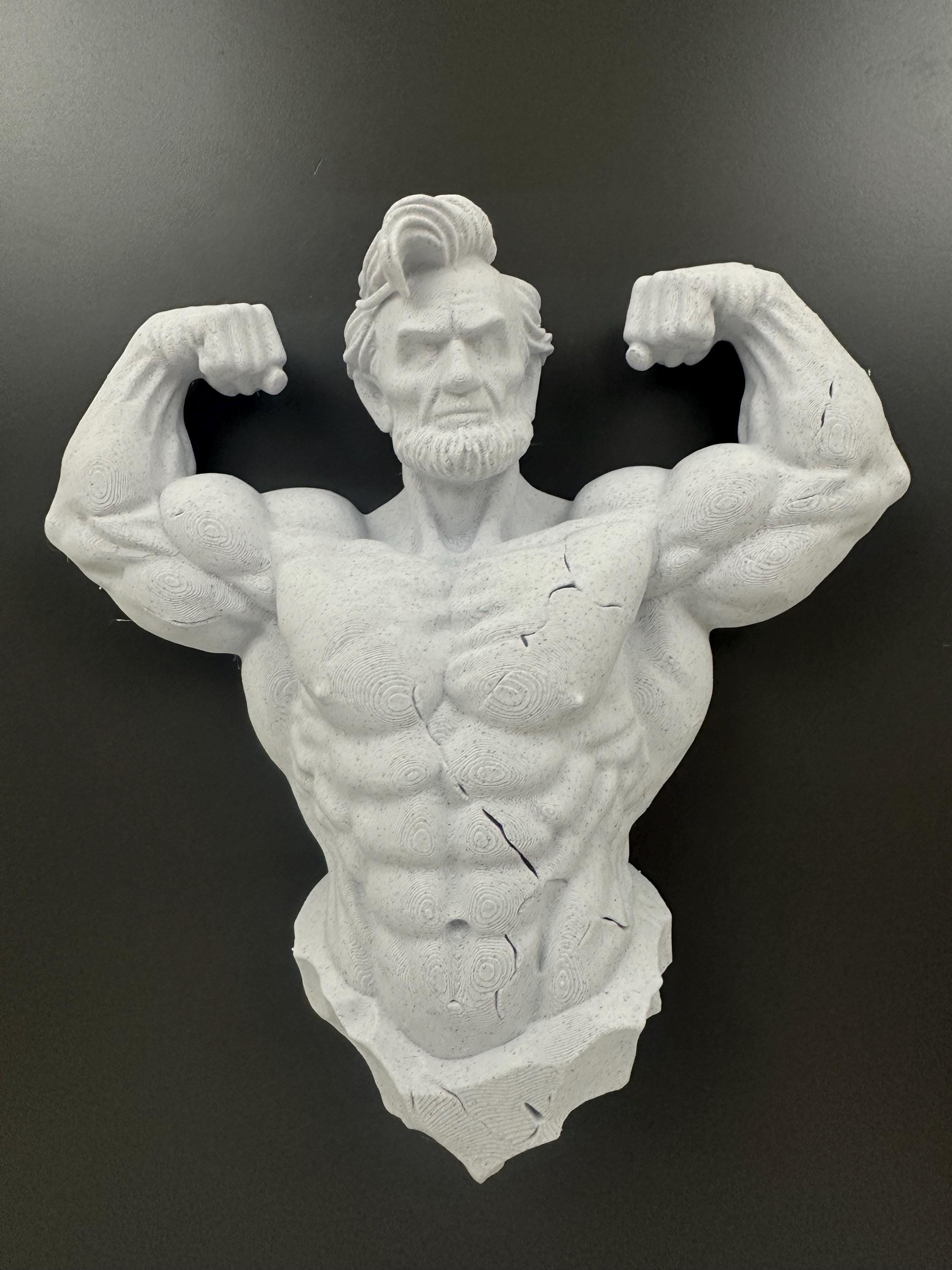 Muscular Abraham Lincoln Wall Sculpture, Funny Lincoln Bust Wall Mount, Gym Lincoln Statue, Historical Humor Decor - Honest Abe Stone Style