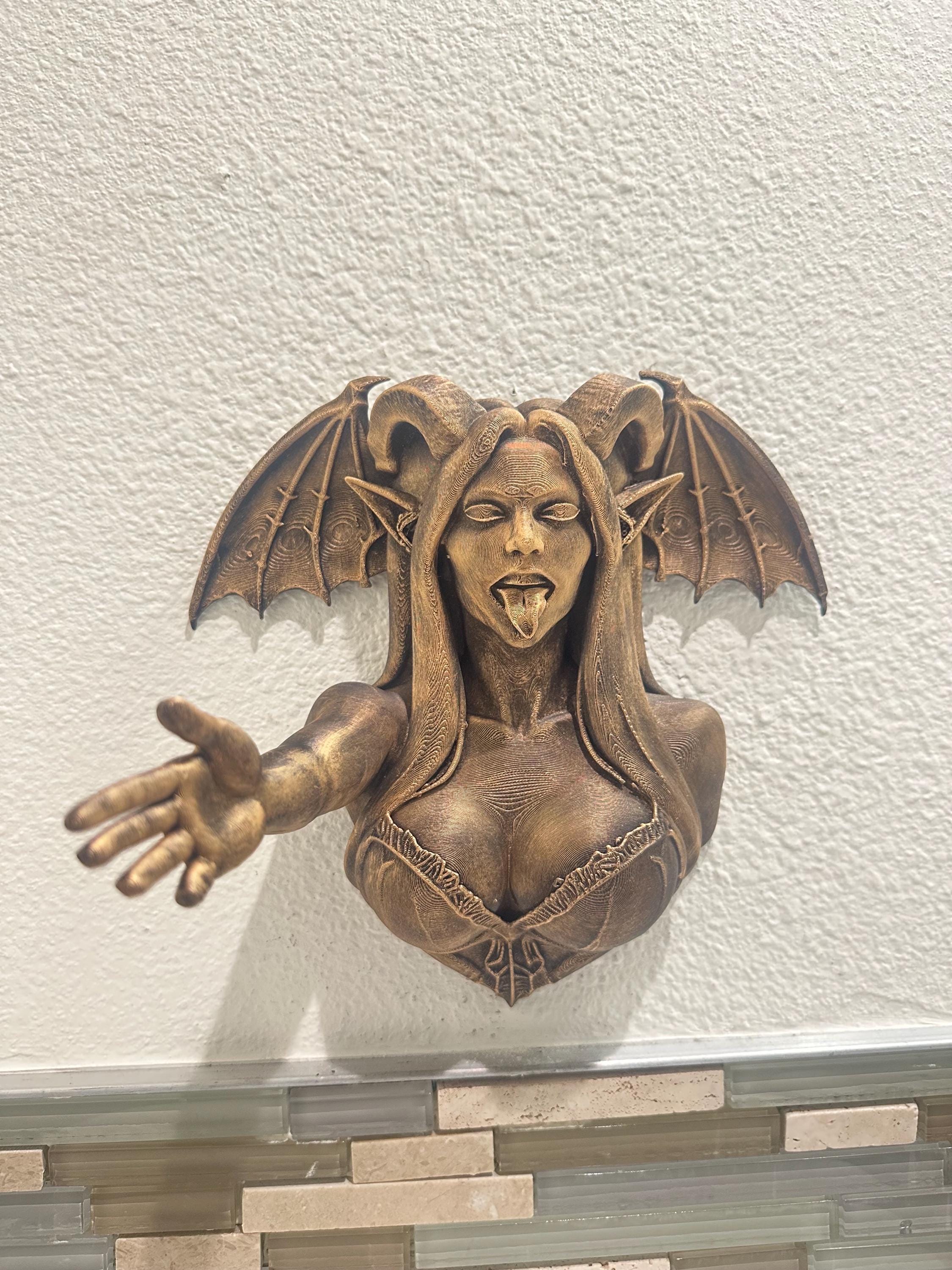Gothic Demon Succubus Wall Hand Towel Holder - Dark Fantasy Bathroom Decor - Gothic  Wall Mount Art - Hand Painted Mythical Gamer Decor 9”