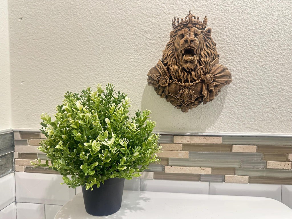 Regal Crowned Lion Wall Mount - Royal Lion Wall Decor - Medieval Gothic Wall Art - Majestic Lion Sculpture - Hand Painted Antique Gold 8”