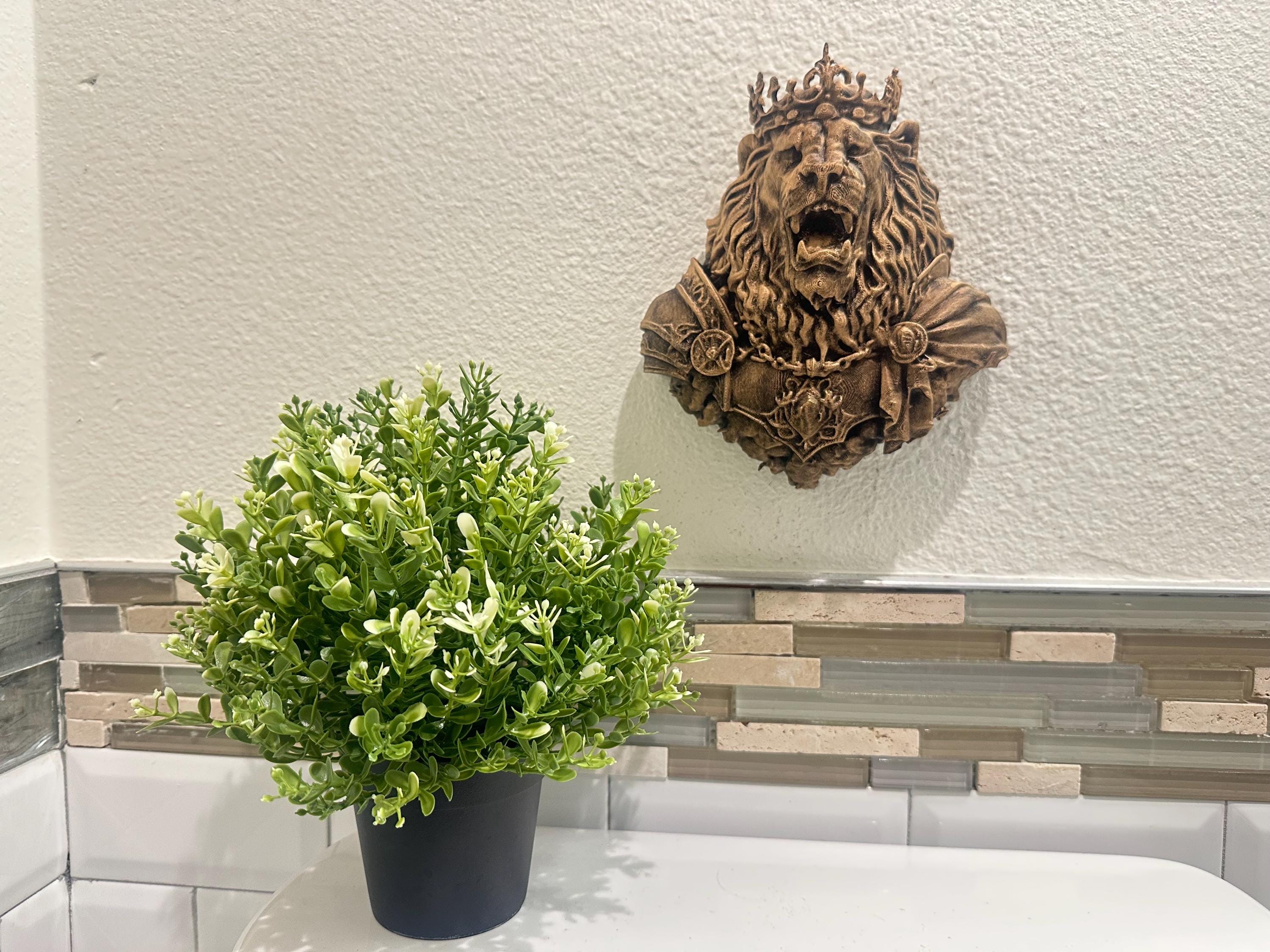 Regal Crowned Lion Wall Mount - Royal Lion Wall Decor - Medieval Gothic Wall Art - Majestic Lion Sculpture - Hand Painted Antique Gold 8”