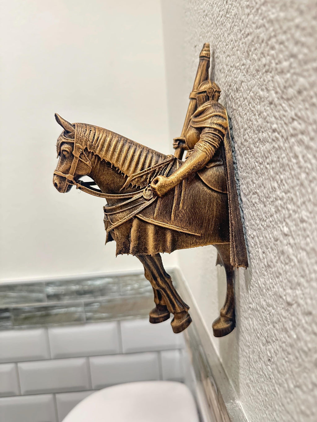 Medieval Knight on Horse Wall Sculpture