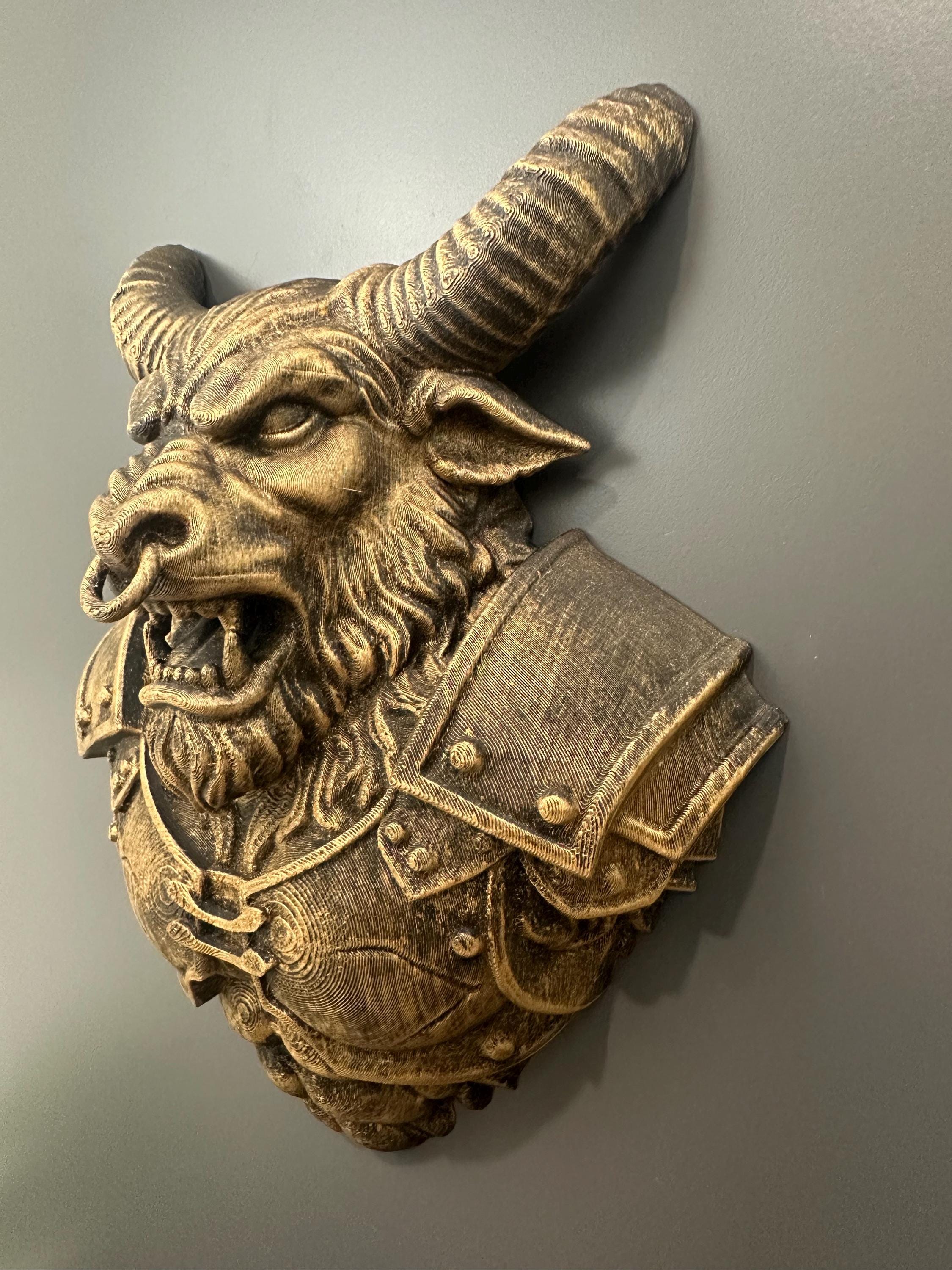 Minotaur Wall Mount - Mythical Bull Warrior Decor - Gladiator Beast Bust - Gamer Room Wall Art - Fantasy Game Room Sculpture - RPG Boss 9”