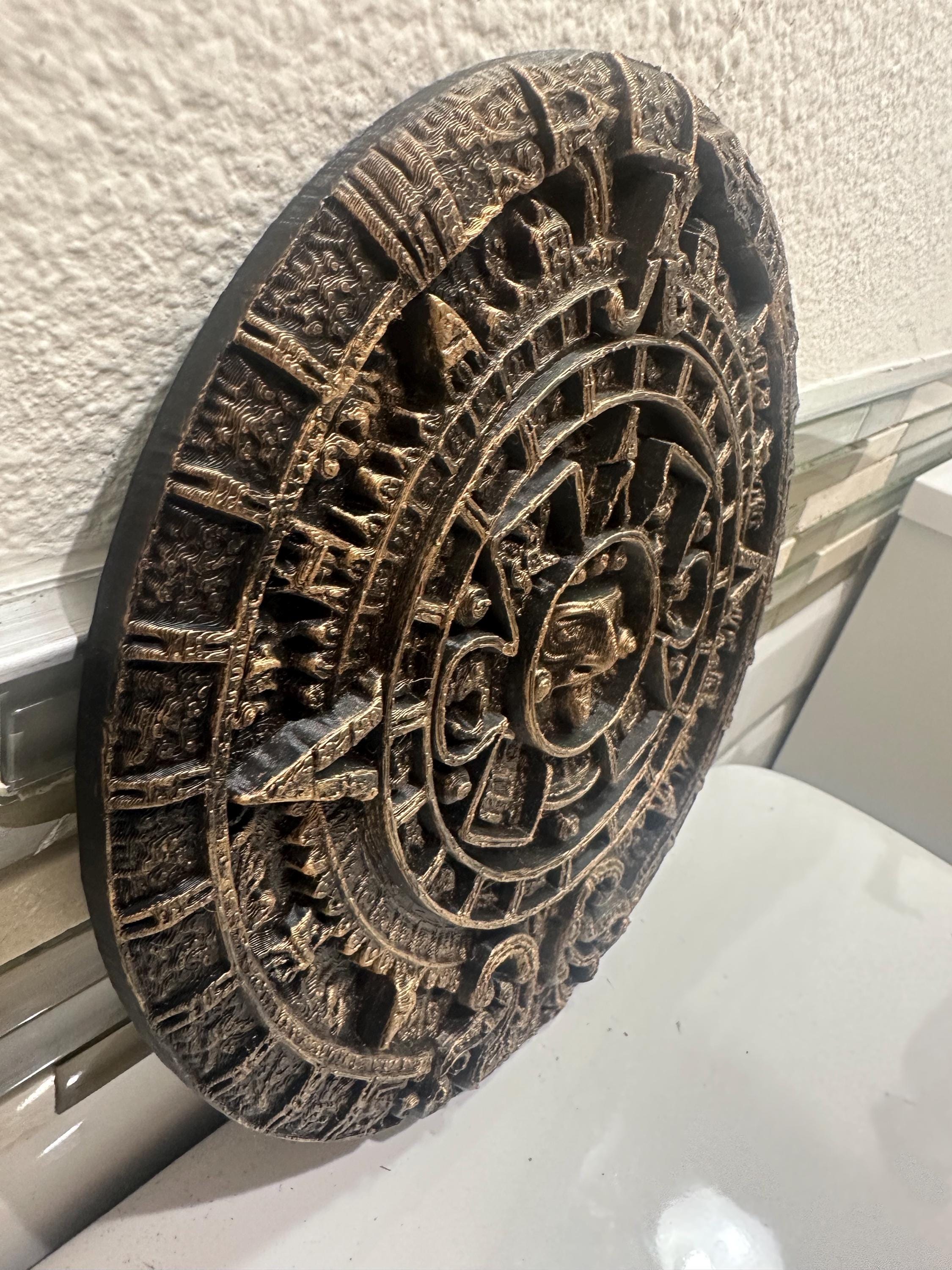 8” x 8” Mayan Calendar Aztec Ancient Civilization 3d Relief Antique Relief Round Wall Art Home Decor Plaque Hanging Sculpture Statue