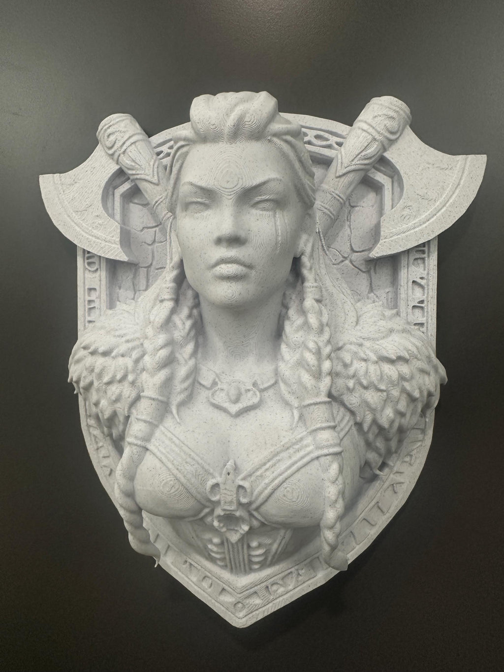 Valkyrie Wall Bust Sculpture on Shield Plaque Mount - Viking Shield Maiden Norse Wall Art - Mythology Man Cave Decor 9x6x3”